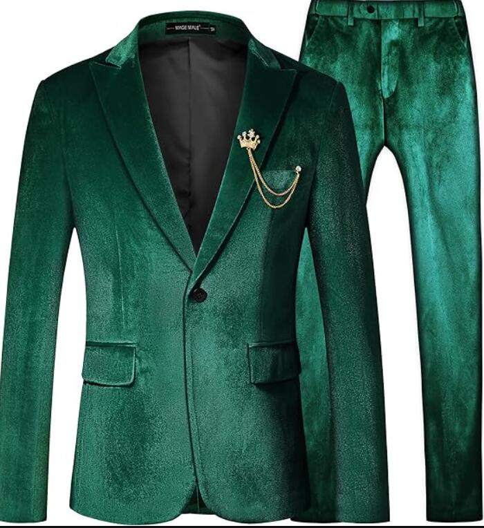 Custom Slim Fit Luxury Men's 2-Piece Velvet Suit Set - One Button Blazer & Dress Pants for Weddings, Parties & Formal Events (CS1220)