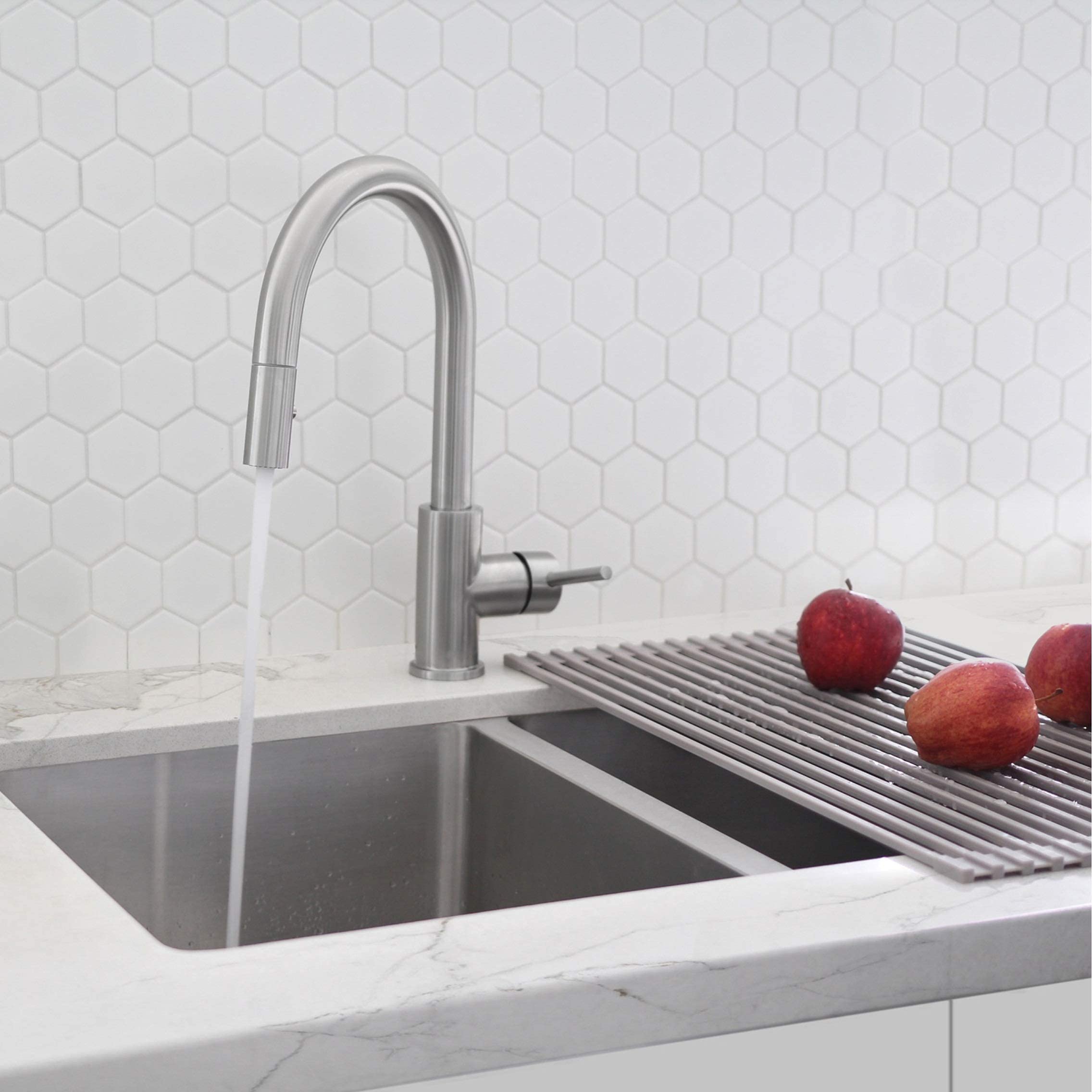 Stylish Brushed Stainless Steel Kitchen Faucet with Sprayer - Perfect for Modern Kitchens