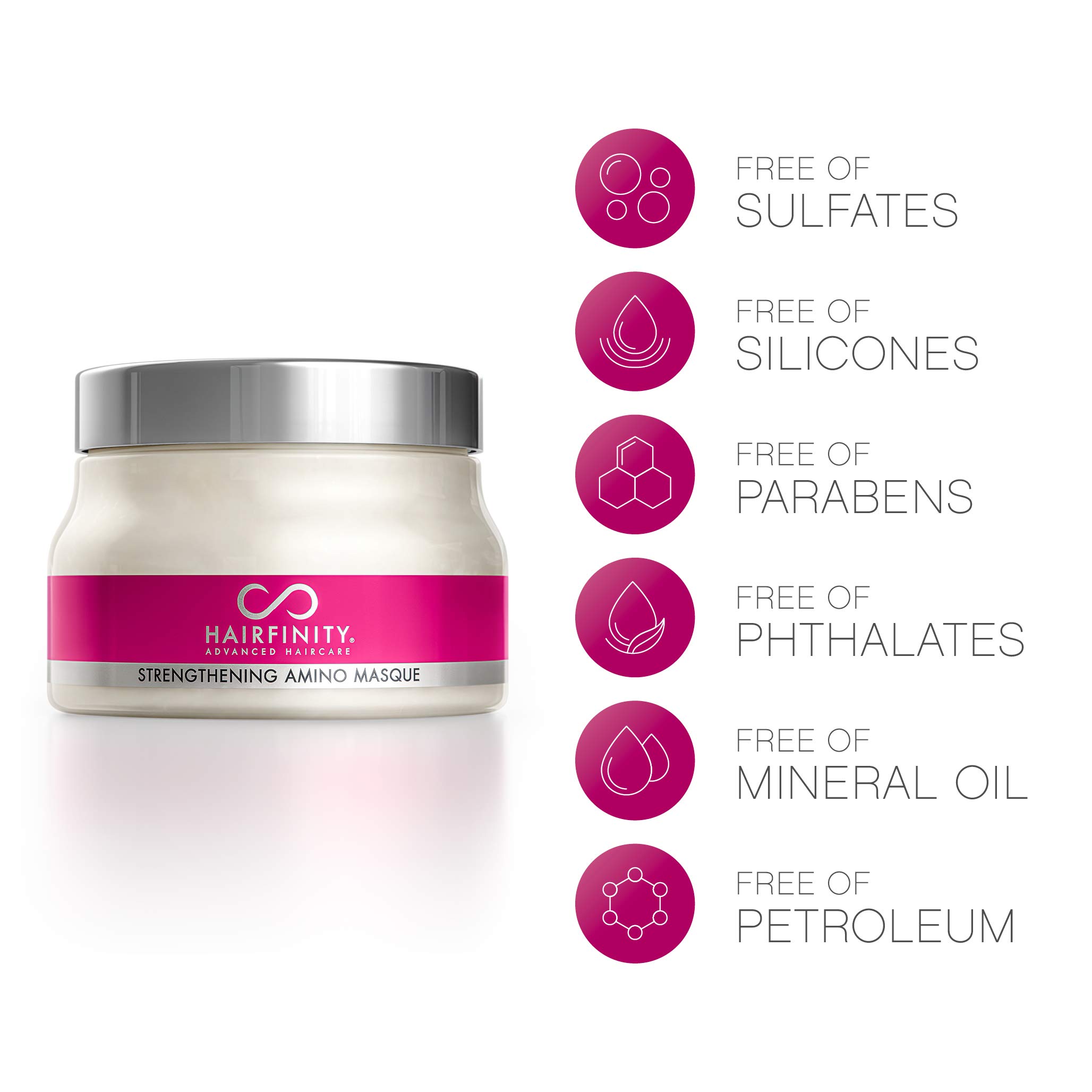 Hairfinity Hair Strengthening Amino Treatment Masque - Hydrating Deep Conditioner for Dry, Damaged Hair with Hydrolyzed Collagen & Keratin | Promotes Hair Growth & Repair | 8 oz | Perfect for Salon-Quality Treatment at Home