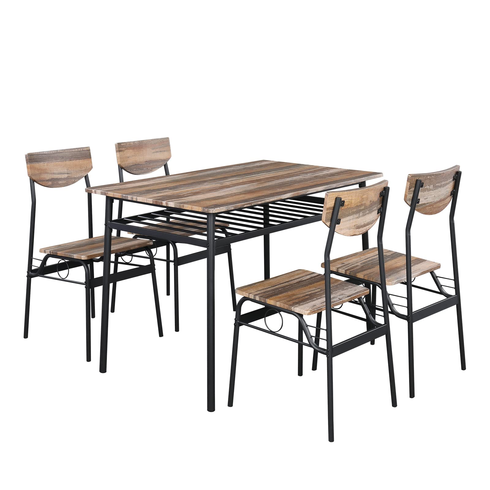 TRLEC GT4-LY Rectangular Disassembly & Assembly P2 Plate Iron Lattice Dining Set - 1 Table & 4 Chairs with Natural Color Table Cover | Perfect for Outdoor Patio, Garden, and Backyard Dining