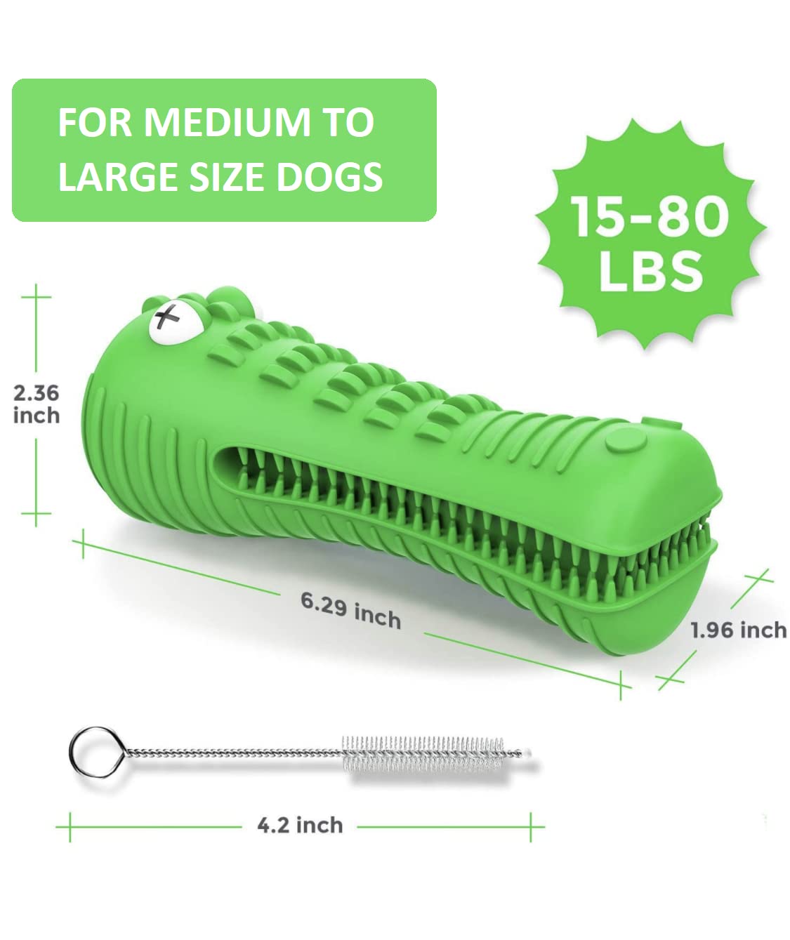 Durable Natural Rubber Dog Chew Toy for Aggressive Chewers - Squeaky Toothbrush Toy for Medium & Large Dogs | Fun Chewing & Chasing Play for Indoor & Outdoor Use
