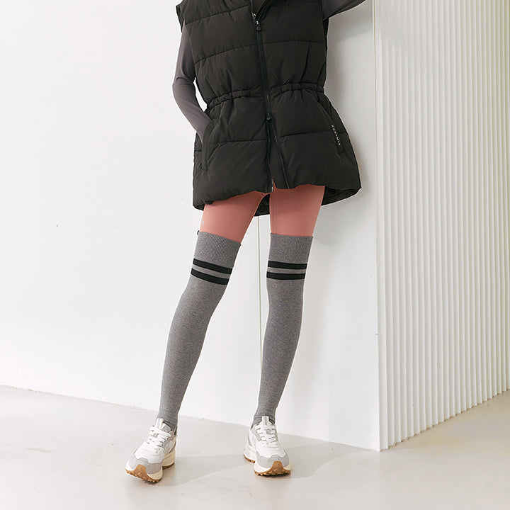Double Line Over Knee Socks for Women - Fashionable Thigh High Stockings with Striped Design - Perfect for Winter, Cosplay, and Outfits