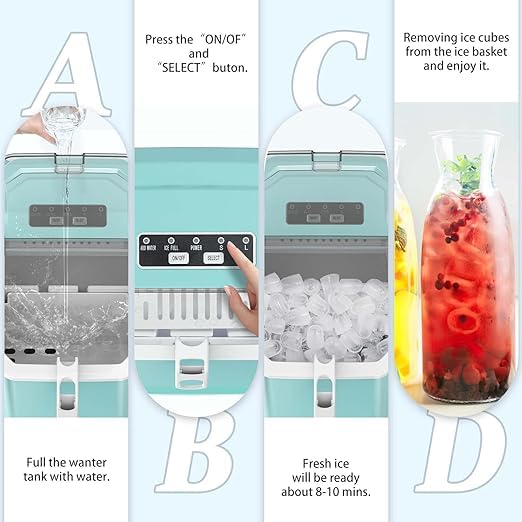 ZAFRO Portable Countertop Ice Maker Machine - Self-Cleaning, 9 Cubes in 6 Minutes, 26.5lbs/24Hrs, 2 Ice Size Options with Basket & Scoop - Perfect for Home Kitchen, Office, RV, Camping & Outdoor Parties (Black/Green)
