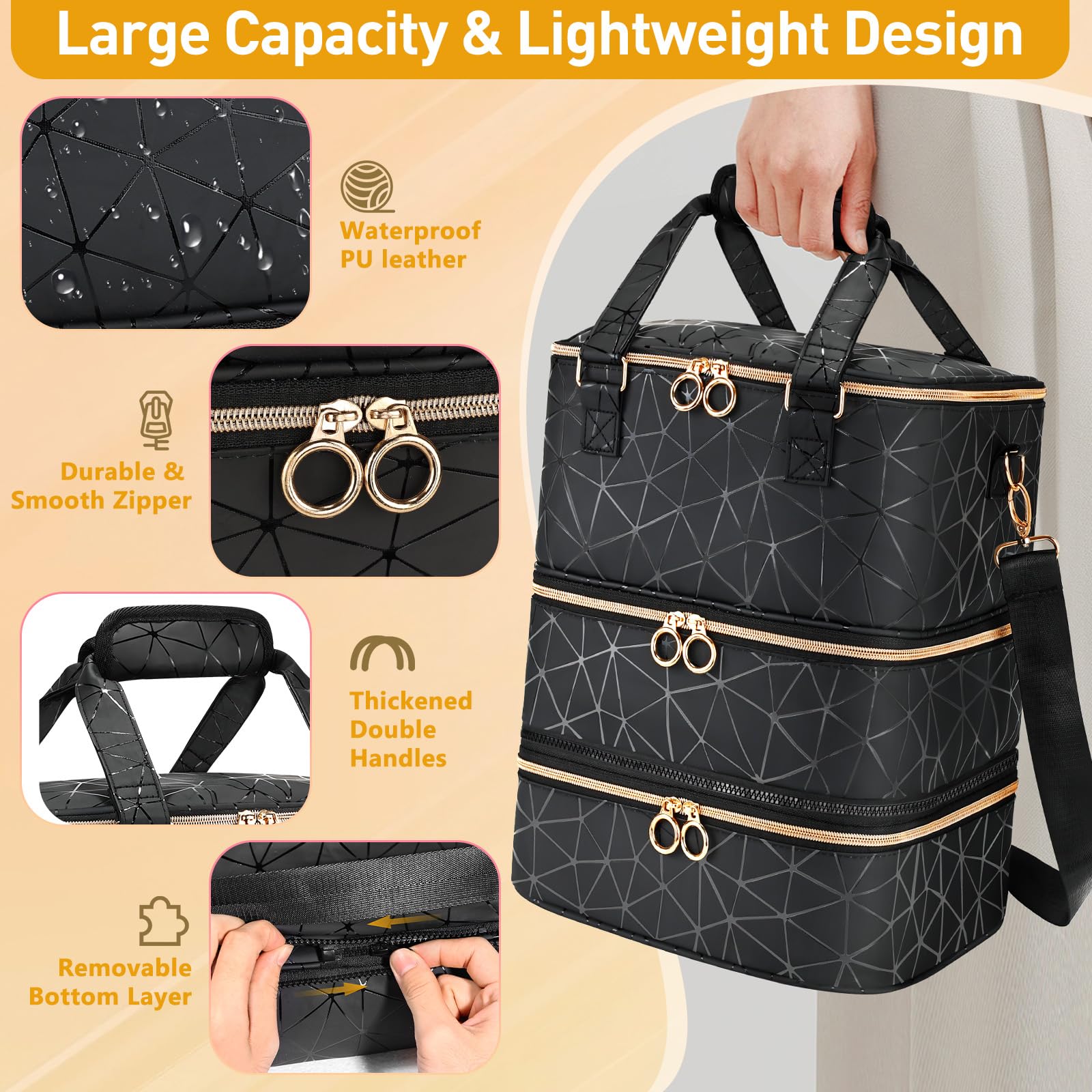 Large Nail Polish Organizer Bag - Holds 84 Bottles & Nail Lamp, PU Leather Travel Case for Nail Art Tools | Portable Storage for Salon Professionals & DIY Manicures at Home