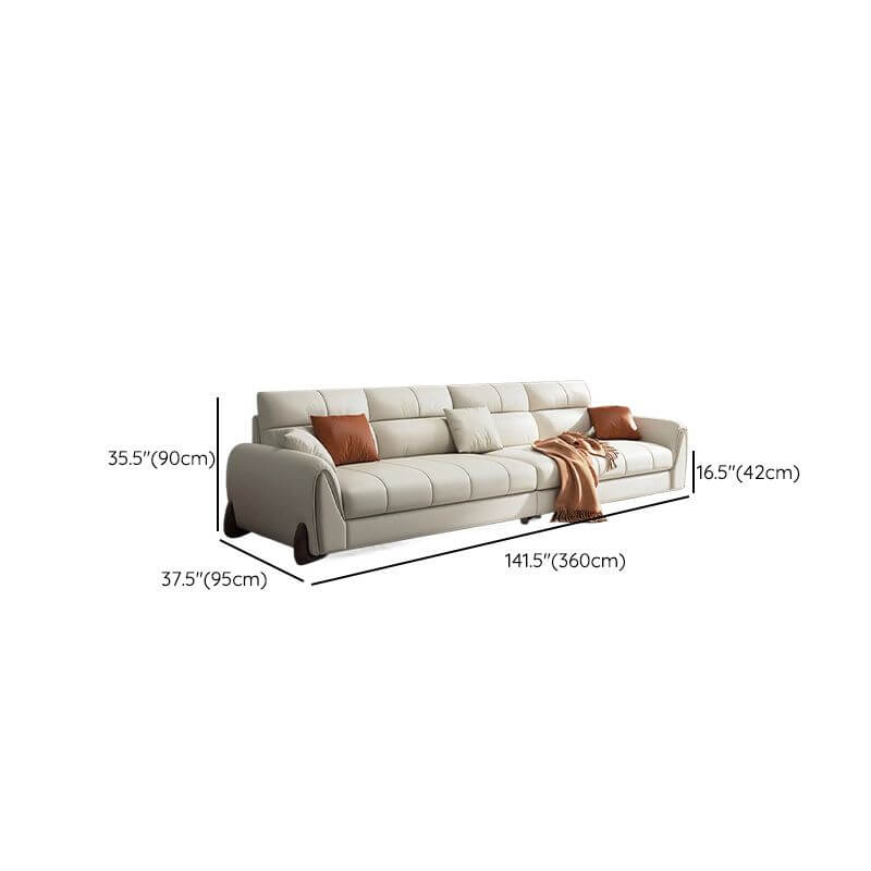 Trendy Solid Color Ivory Water Resistant 4-Seater Sofa Couch with Cushion Back & Flared Arms - Perfect for Living Room, Lounge & Family Gatherings