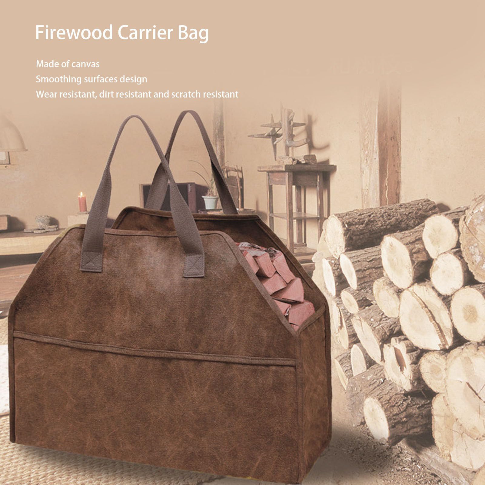 Canvas Firewood Carrier Bag - Large Log Tote with Handles for Indoor/Outdoor Use - Perfect for Fireplace & Camping