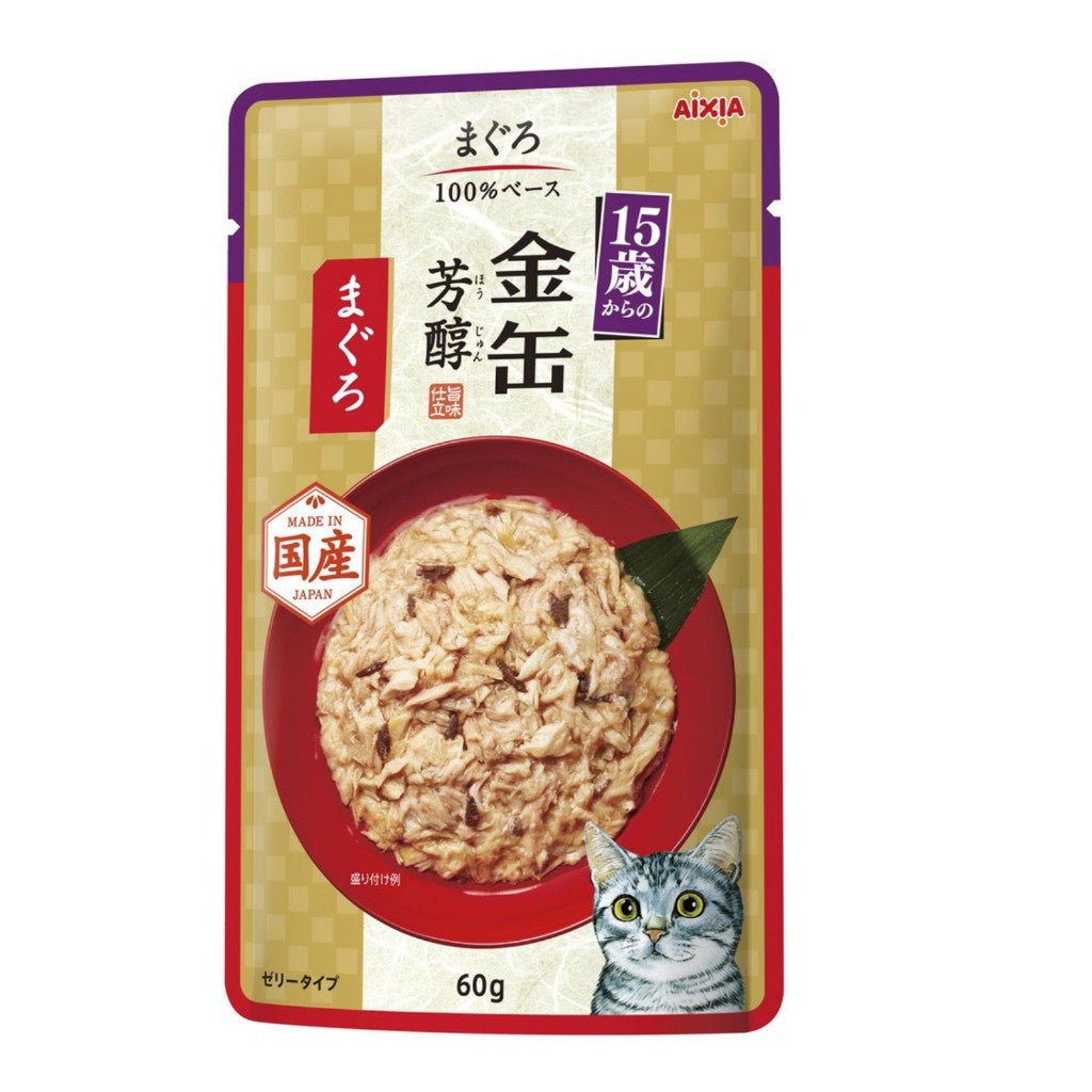 12-Pack Aixia Kin Can Rich Pouch Cat Food 60g - Tuna & Chicken with Skipjack Tuna Sauce - Premium Wet Cat Food for Adult & Senior Cats (15+ Years) - Perfect for Mealtime, Travel & Treats