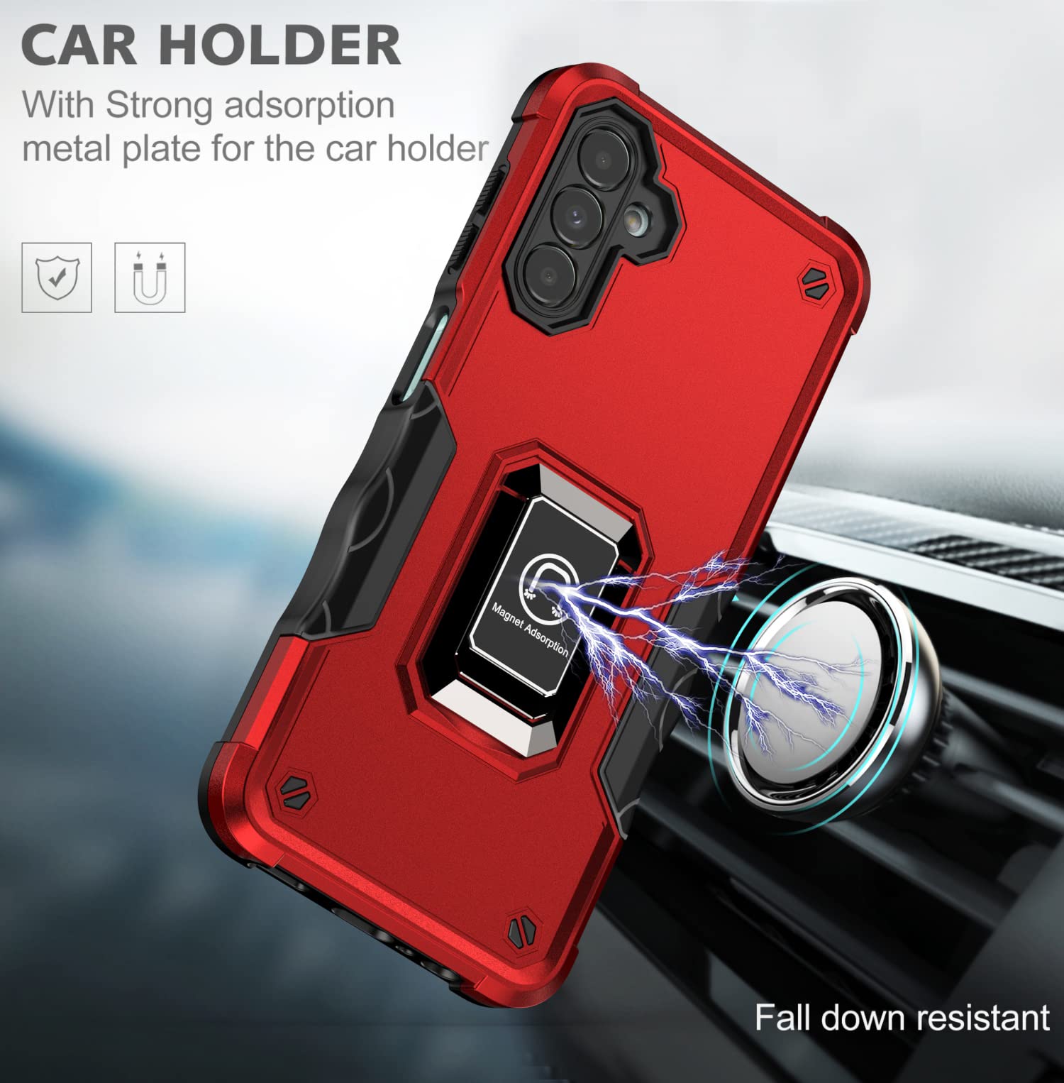 Durable Protective Phone Case with Ring Stand for Samsung Galaxy A13 5G (SM-A136) & A04S (SM-A047) - Shockproof Cover with Kickstand - Perfect for Work, Travel & Everyday Use - RS6 Black