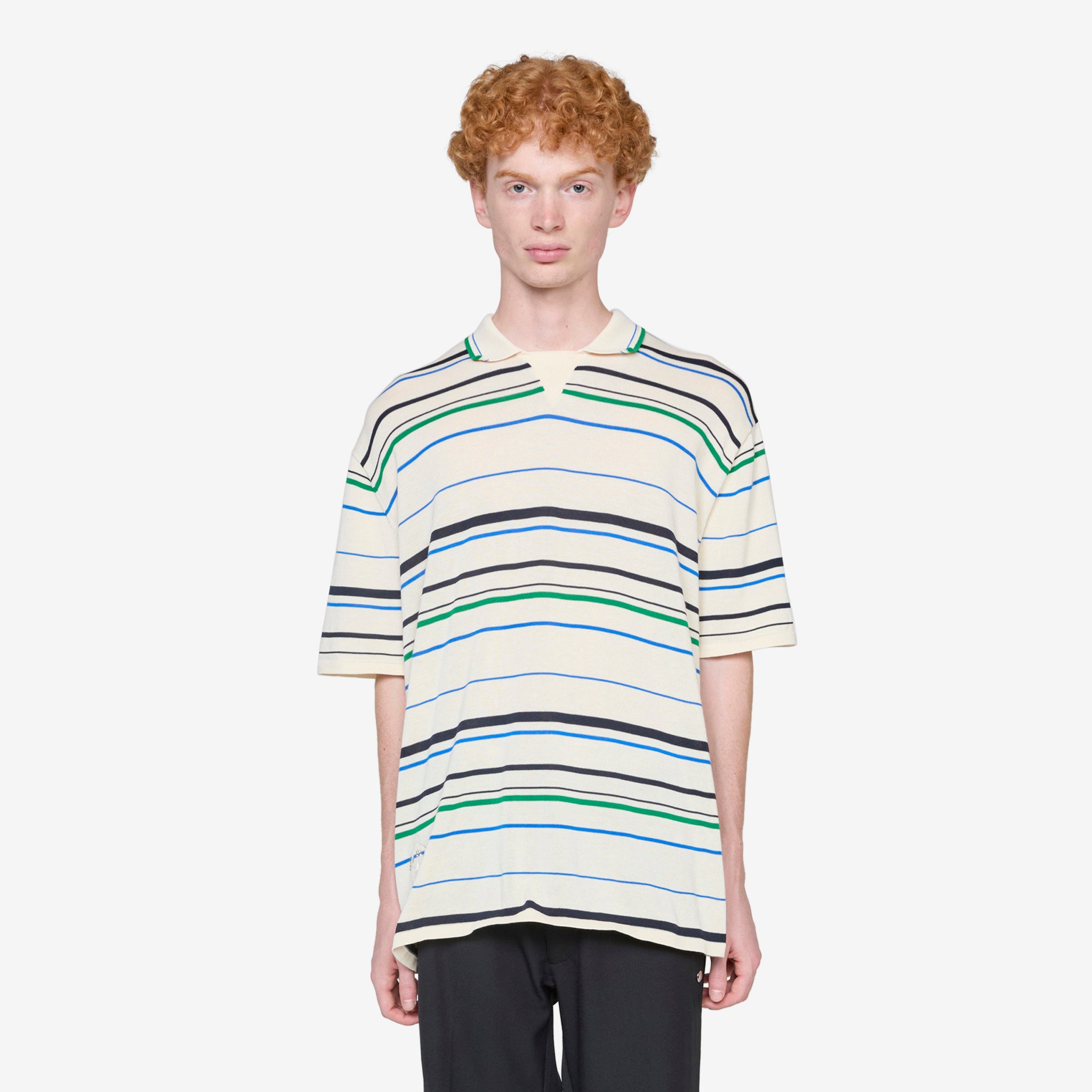 Wales Bonner x Knit Polo Shirt for Men - Wonder White, Green & Bluebird Colors | Casual & Business Wear | Perfect for Office, Parties & Summer Outings