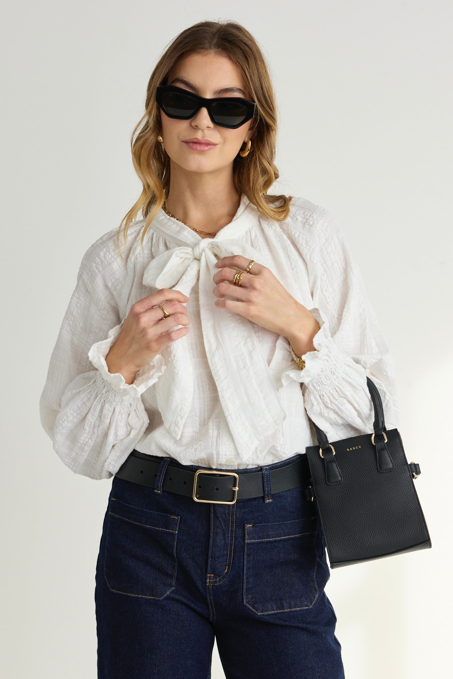 Compassion Ivory Textured Tie Front Blouse for Women - Elegant Work & Casual Wear | Perfect for Office, Date Night & Special Occasions