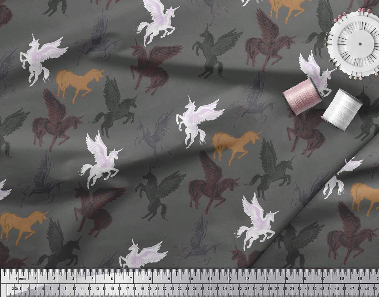 Soimoi Moss Georgette Brown Fabric by The Yard - 42 Inch Wide Unicorn Animal Print Fabric for Fantasy Costumes, Dresses & DIY Crafts - Soft Printed Fabric for Cosplay, Home Decor & Sewing Projects