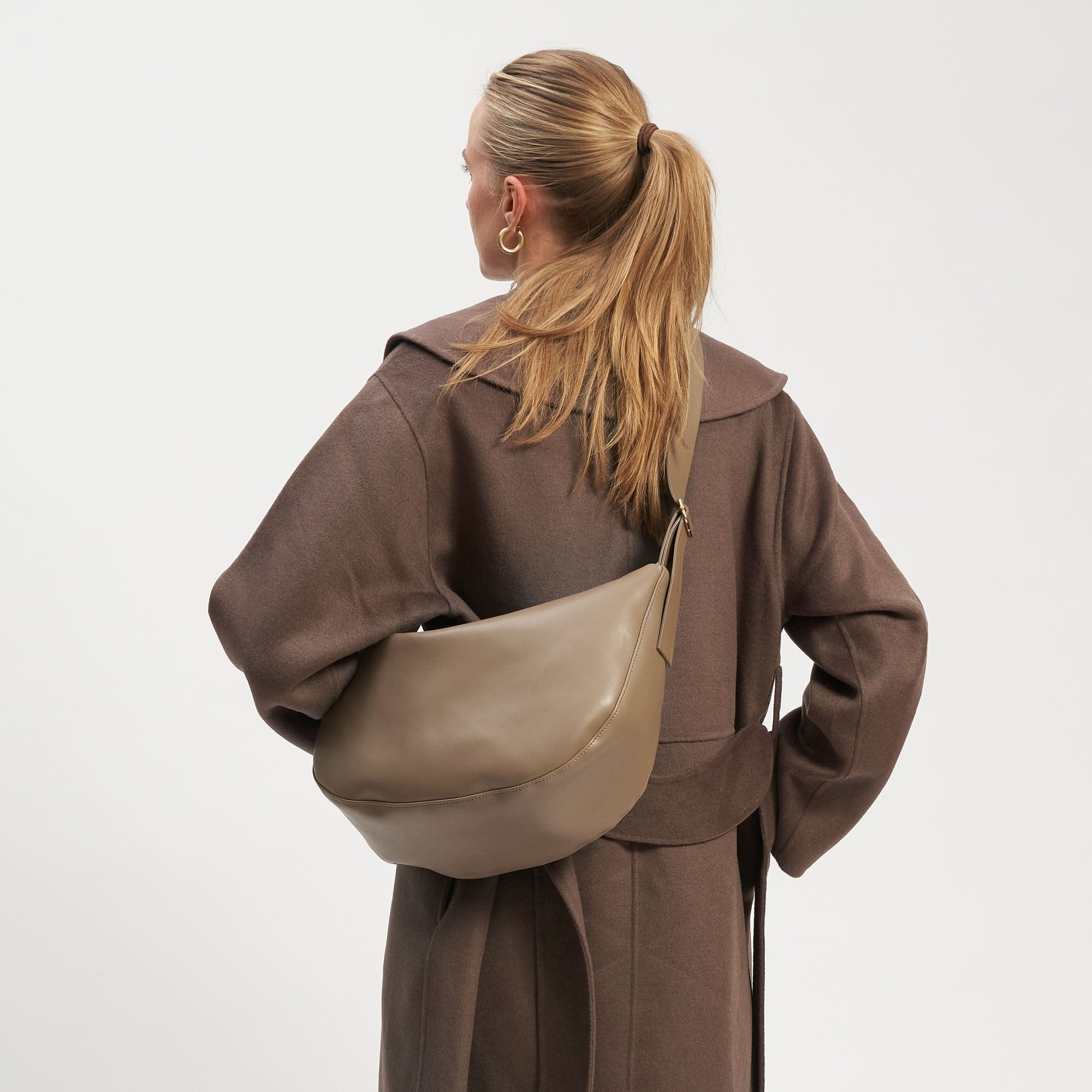 Oleatex Vegan Olive Leather Half Moon Crossbody Bag - Mocha Brown | Eco-Friendly Fashion for Women | Perfect for Work, Travel & Everyday Use