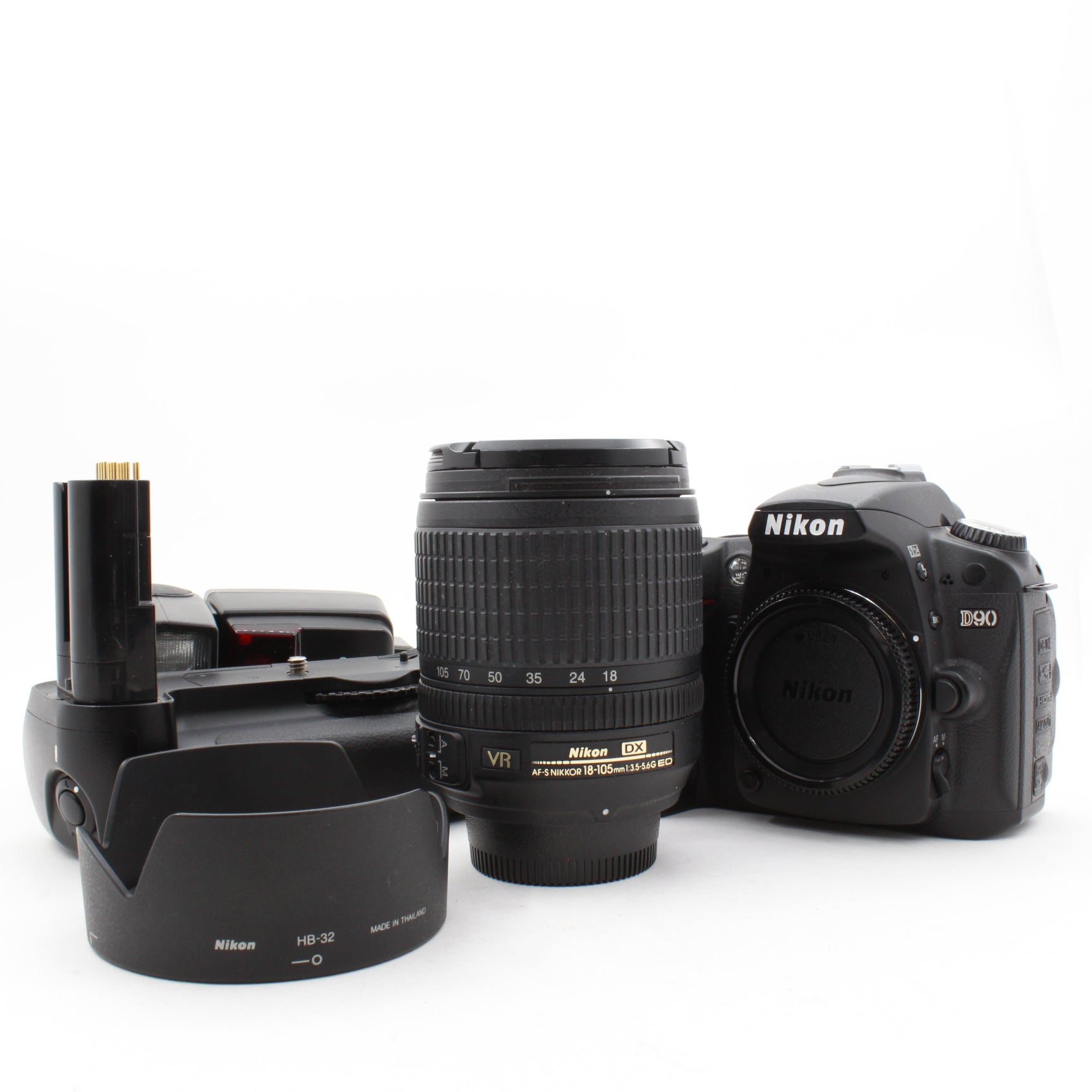 Refurbished Nikon D90 12.3MP DSLR Camera with 18-105mm VR Zoom Lens, Flash & Battery Grip - Perfect for Photography Enthusiasts, Travel & Portrait Shooting