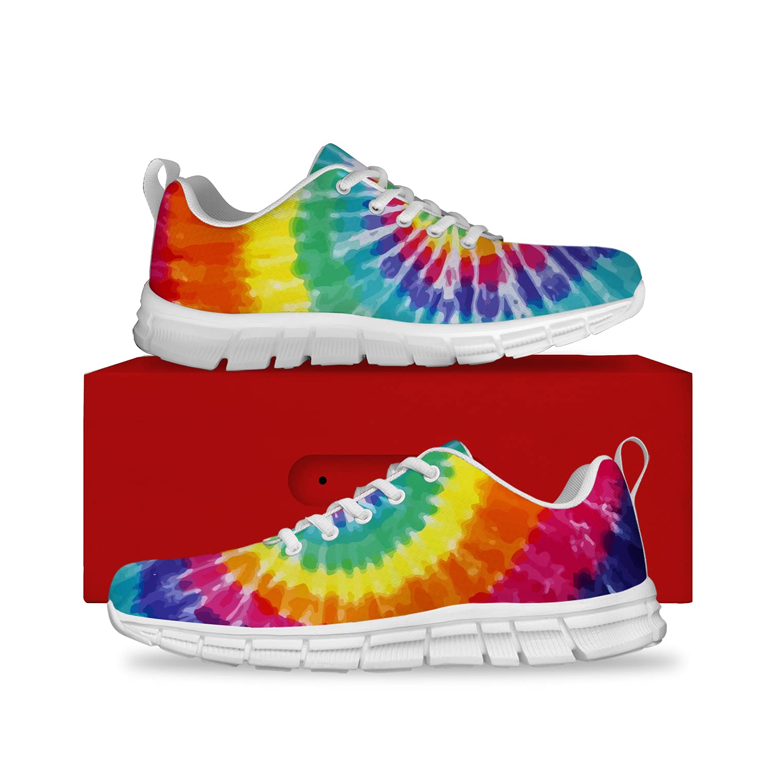 Vibrant Rainbow Tie-Dye Spiral Pattern Unisex Tennis Shoes - Non-Slip Lightweight Walking & Running Sneakers for Men & Women (Men's Size 4.5, Women's Size 6.5) - Perfect for Gym, Jogging, Casual Wear & Gift Giving