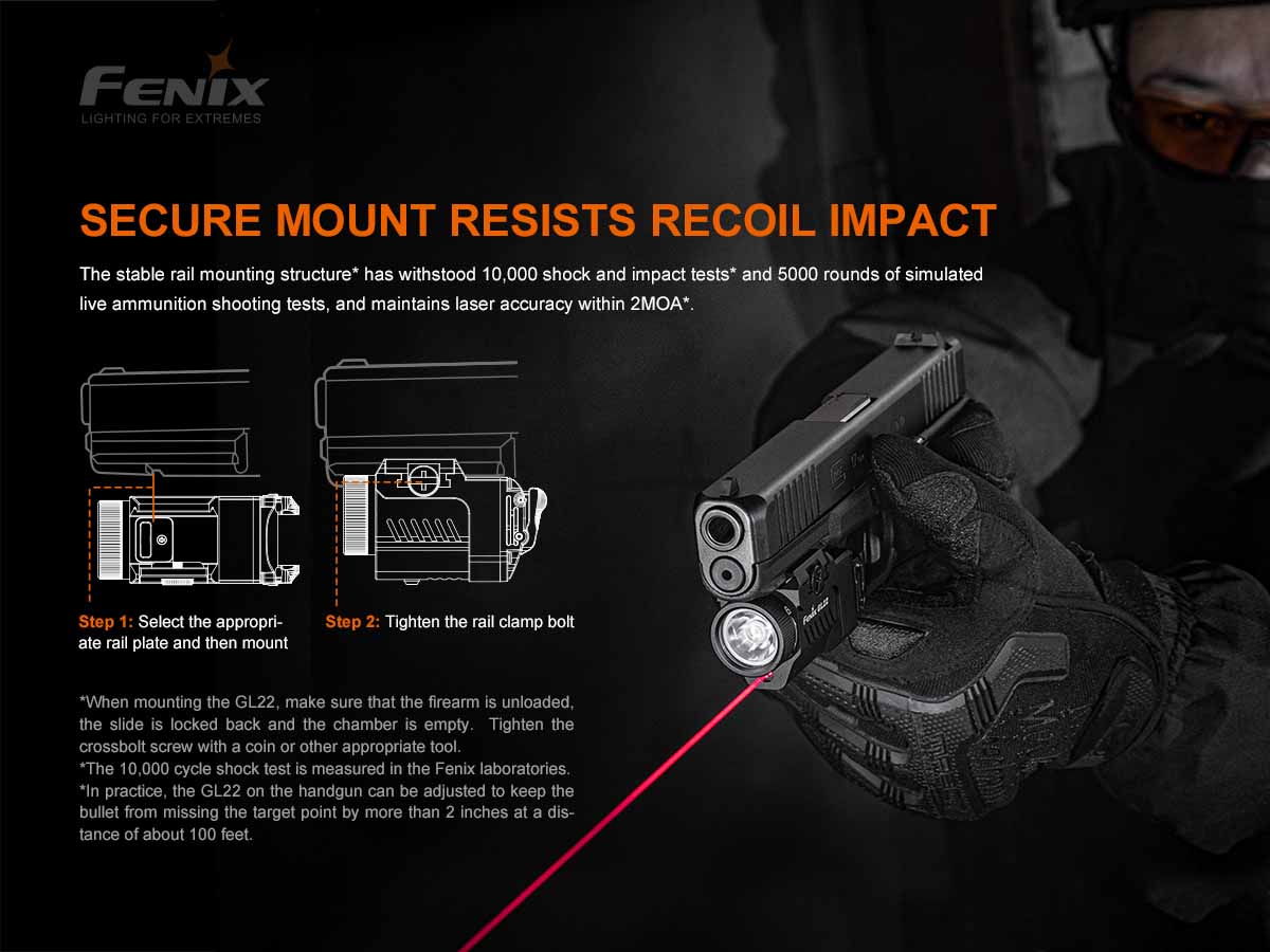 Fenix GL22 Tactical Flashlight with Red Laser Sight - Compact Weapon Light for Pistols, Rifles & Hunting - Perfect for Home Defense, Law Enforcement & Outdoor Adventures