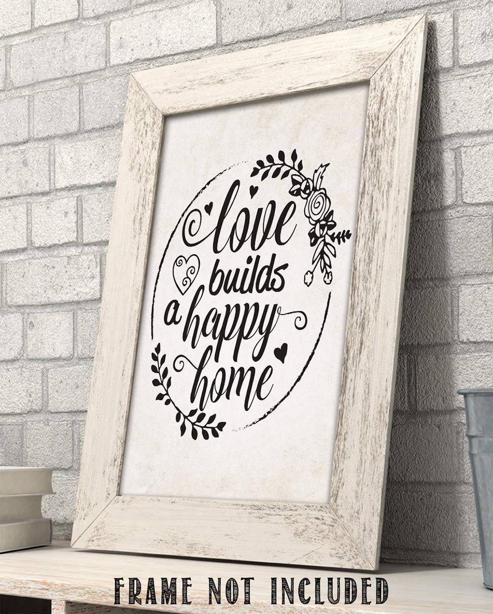 Love Builds a Happy Home - Classic Farmhouse Wall Art Print, 11x14 Unframed Poster for Living Room Decor, Housewarming Gift & Family Quote Home Decoration | Perfect for Farmhouse, Rustic & Cozy Home Interiors
