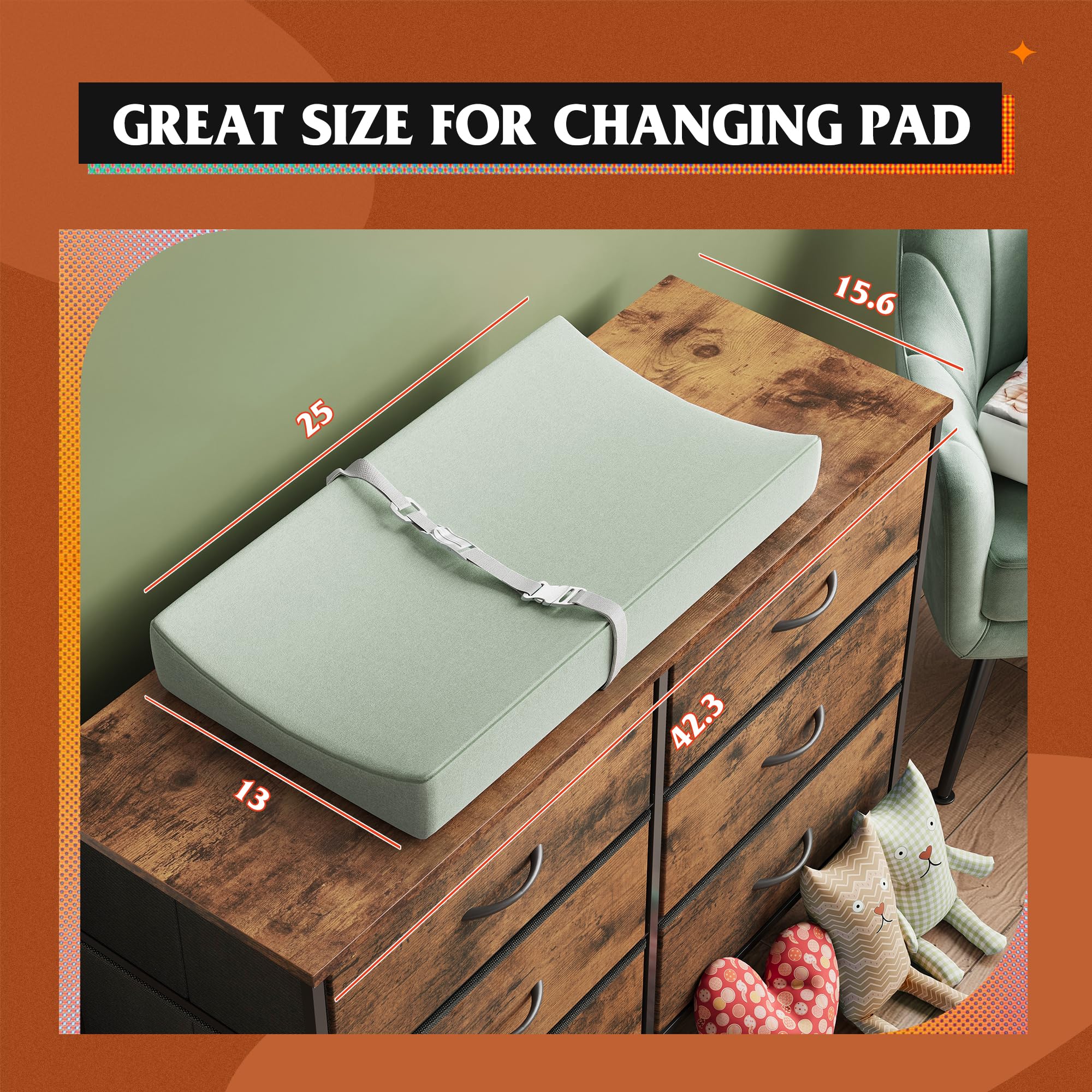 6-Drawer Fabric Dresser with Wooden Top - TV Stand for 50