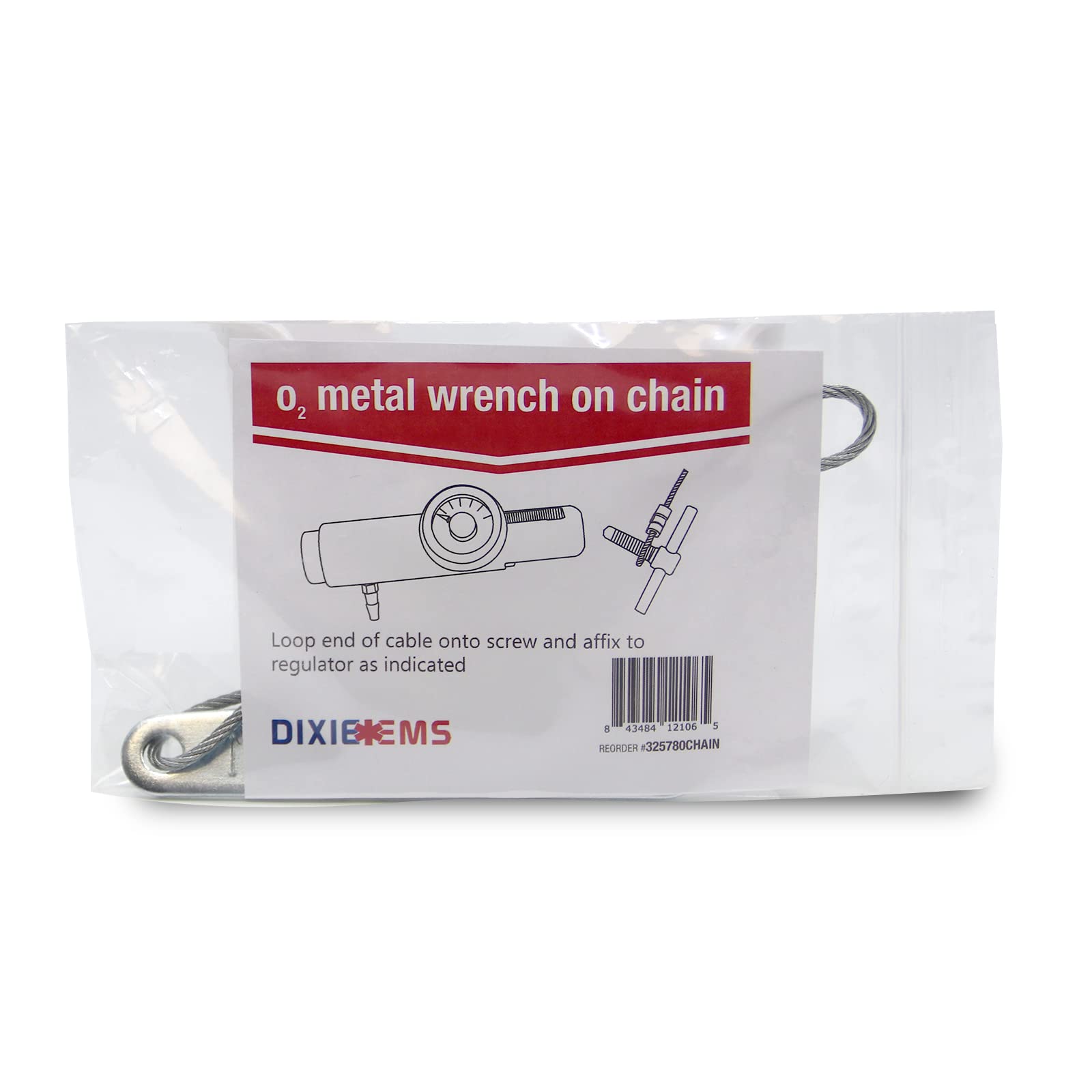 Dixie EMS 5080 Heavy Duty Metal Oxygen Tank Wrench Key with Chain - Essential Medical Equipment Tool for Emergency Oxygen Cylinders & Home Healthcare Use