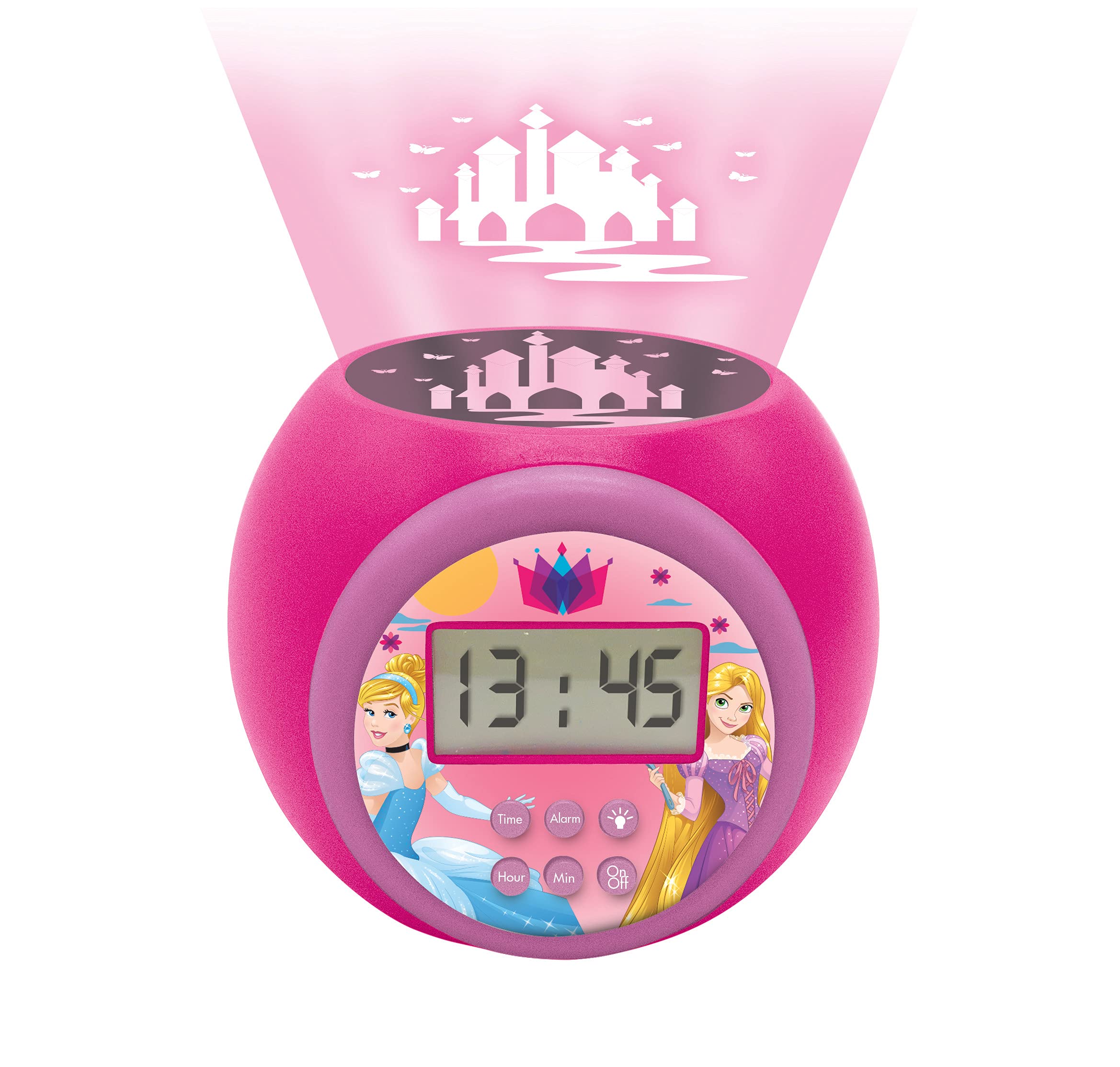 Disney Princess Projector Clock with Snooze Alarm - LCD Screen Night Light with Timer, Battery Operated Pink Clock for Kids | Perfect for Bedrooms, Nurseries, and Kids' Rooms as Night Light & Alarm Clock