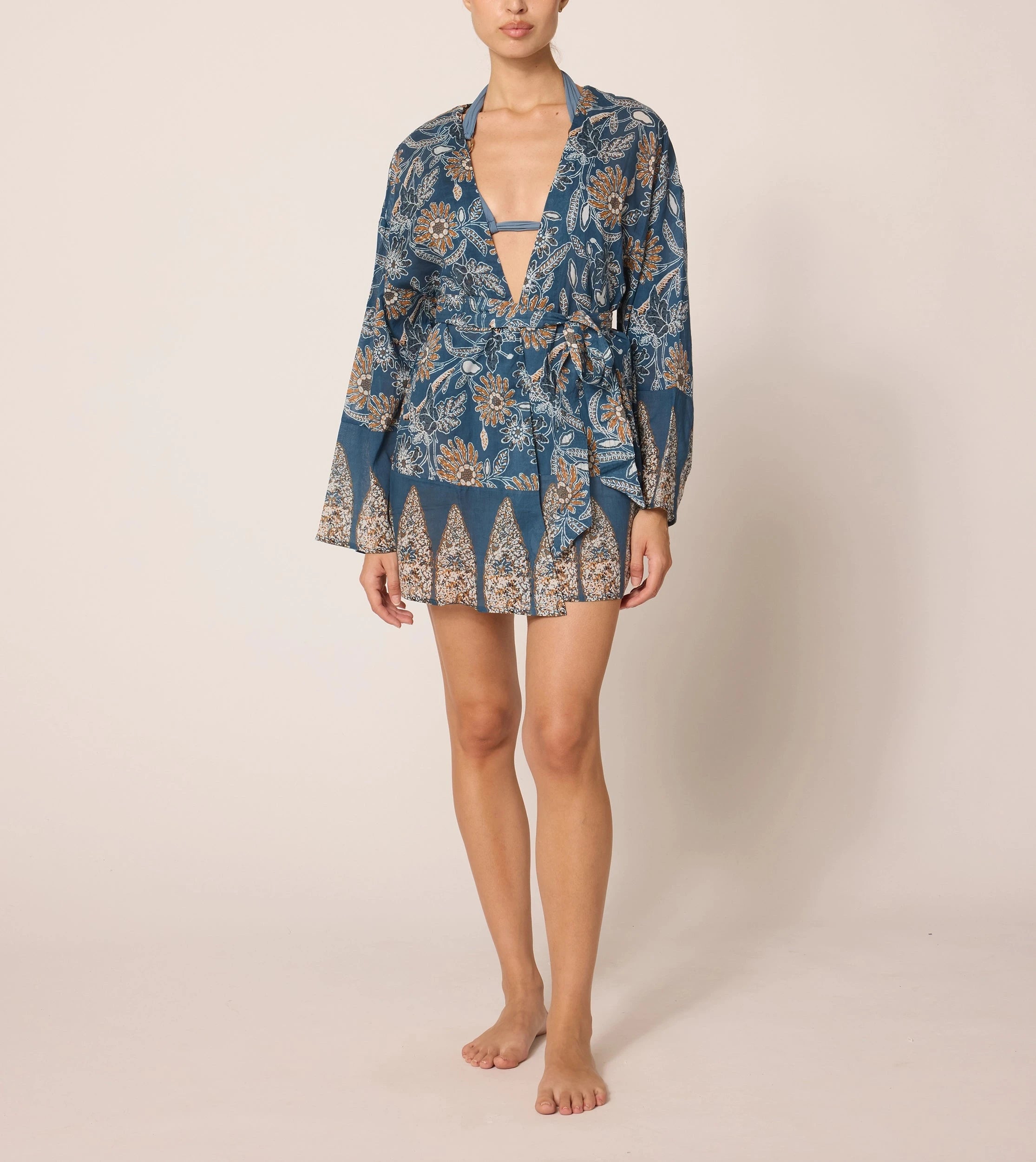 Minerva Kimono - Floral Magnolia Print Women's Kimono Robe | Lightweight Loungewear for Spa, Yoga & Relaxation at Home