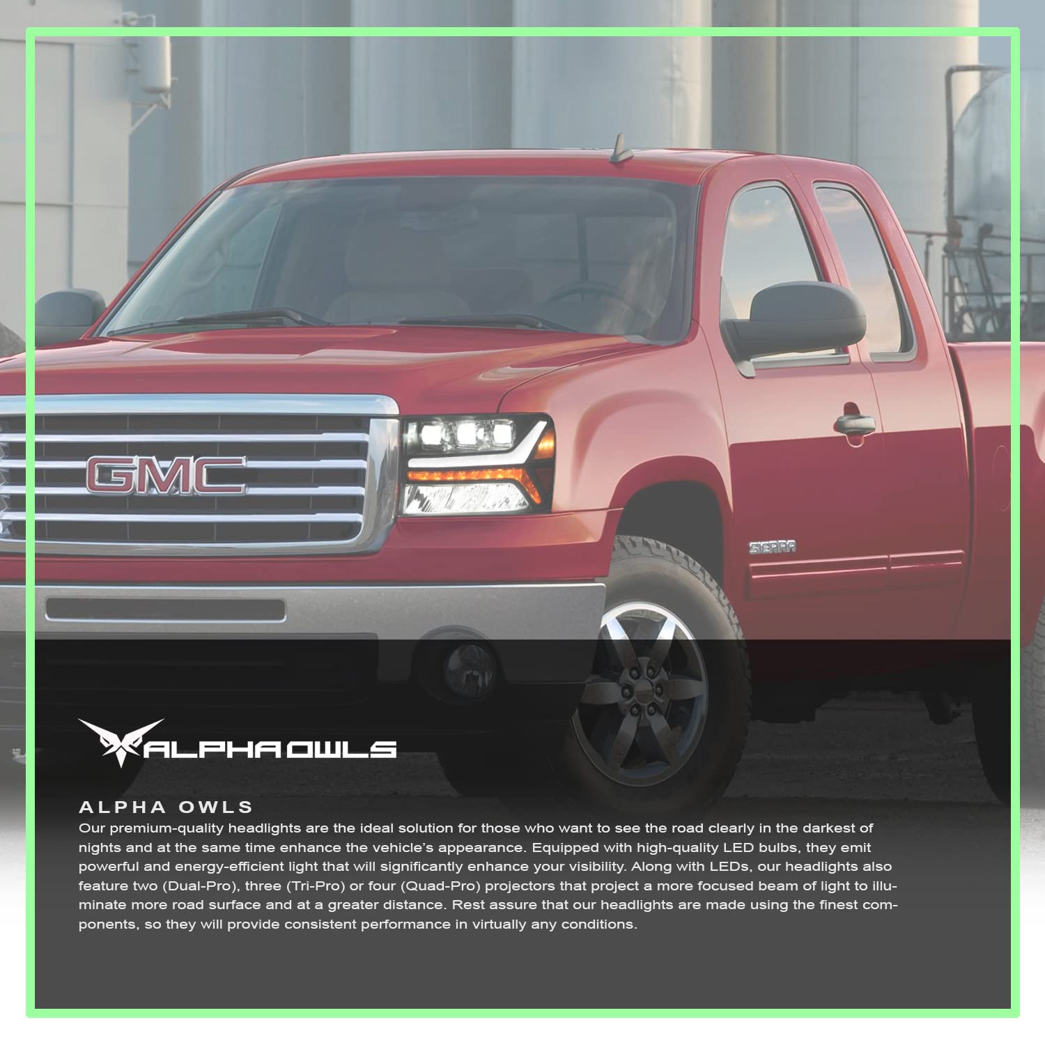 Alpha Owls LED Projector Headlights for 2007-2014 GMC Sierra - White Light Bar & Sequential Signals | Upgrade Your Truck Lighting