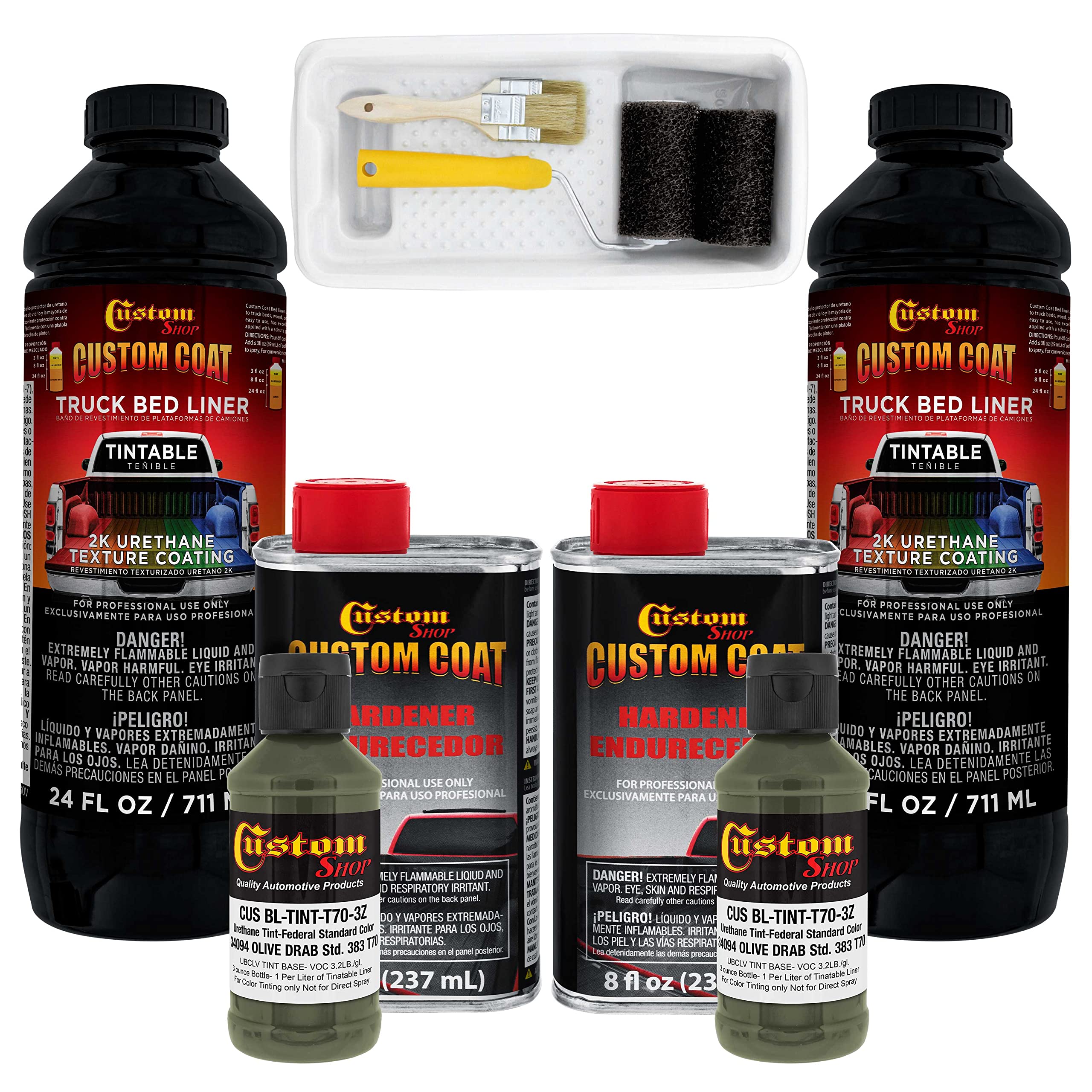Federal Standard Color #34094 Olive Drab T70 Urethane Truck Bed Liner Kit - 2 Quart Roll-On, Brush-On or Spray-On Protective Coating with Roller Applicator | Durable Textured Finish for Pickup Trucks, Trailers & Off-Road Vehicles