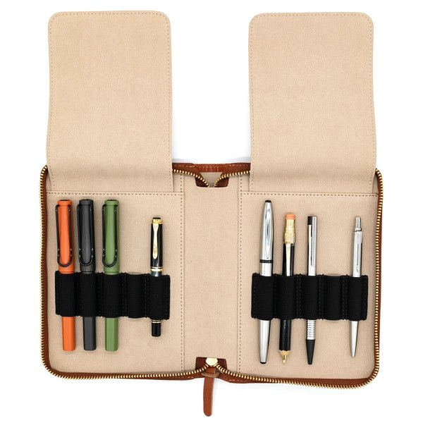 Premium Leather Writer's Pen Case - Elegant & Durable Pen Holder for Fountain Pens, Ballpoints & Calligraphy - Perfect Gift for Writers, Students & Professionals - Office, School & Travel Use