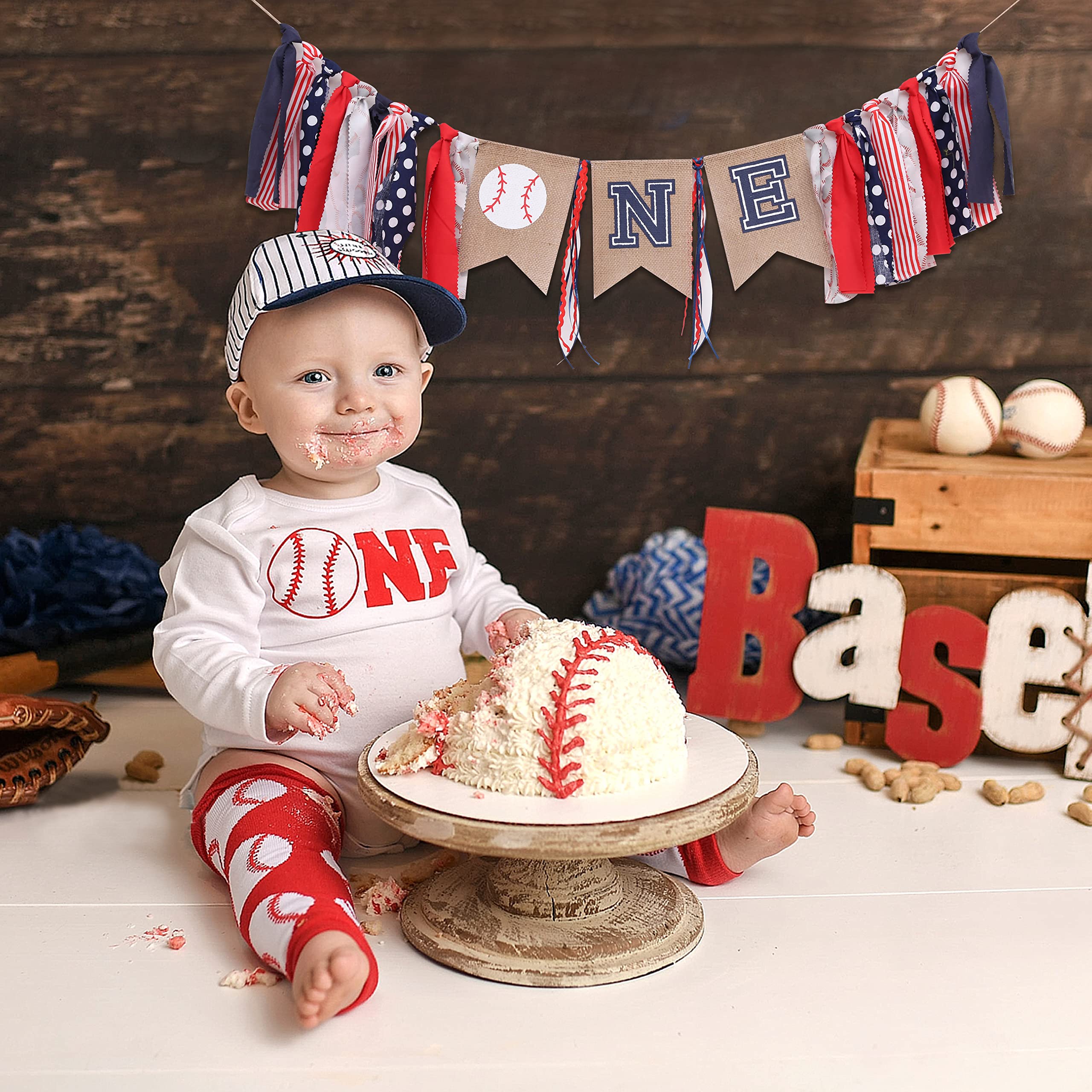 Baseball 1st Birthday Banner - Custom Baseball Party Decorations for Baby Boy, High Chair Banner & Smash Cake Photo Prop - Perfect for Sports Theme Birthday Parties, Baby Showers & First Birthday Celebrations