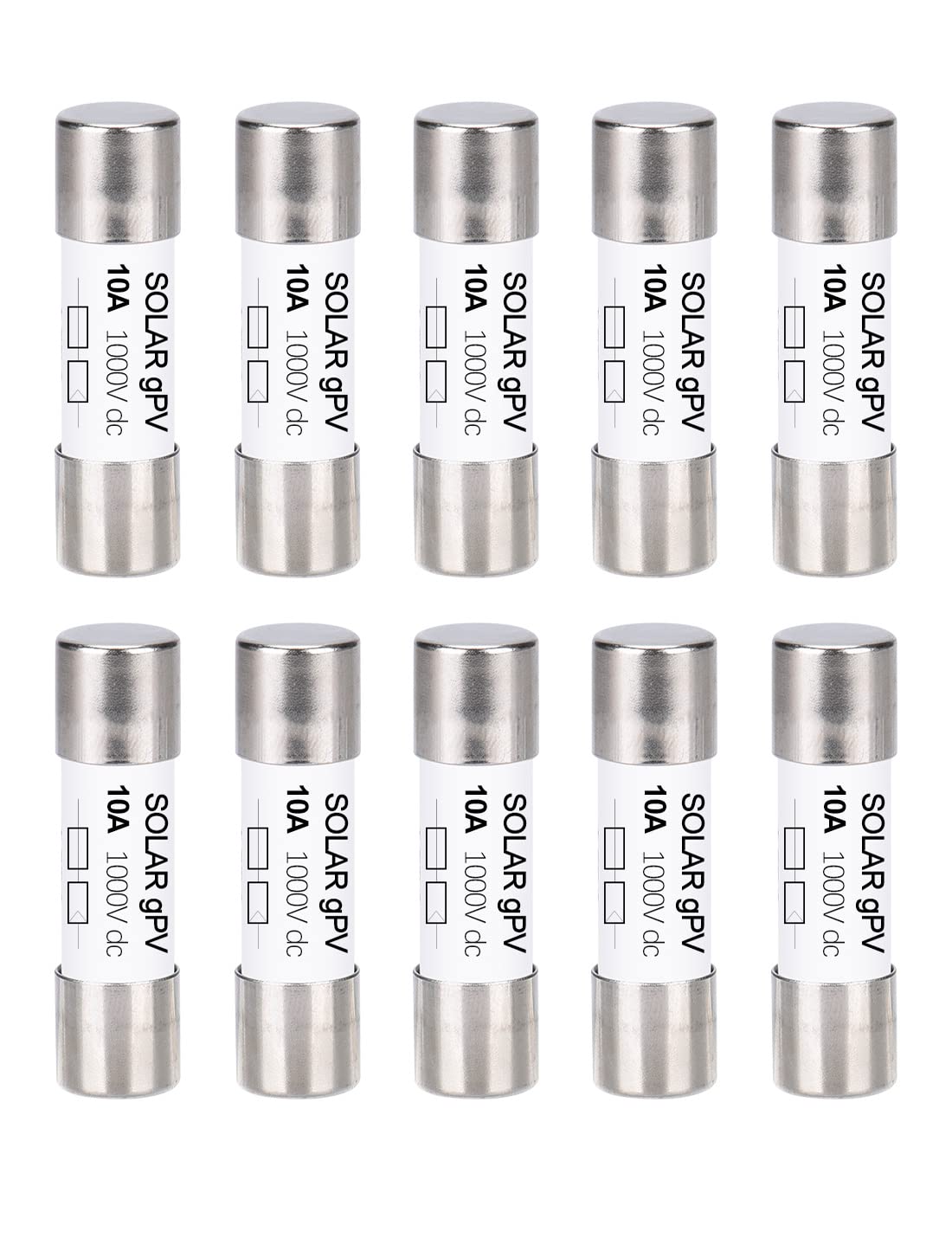 DIHOOL 10 Amp Solar Fuse - 10pcs 10x38mm High Current Fuses for Solar Panels, Connectors & PV Systems - Perfect for Off-Grid Solar Installations & Renewable Energy Projects