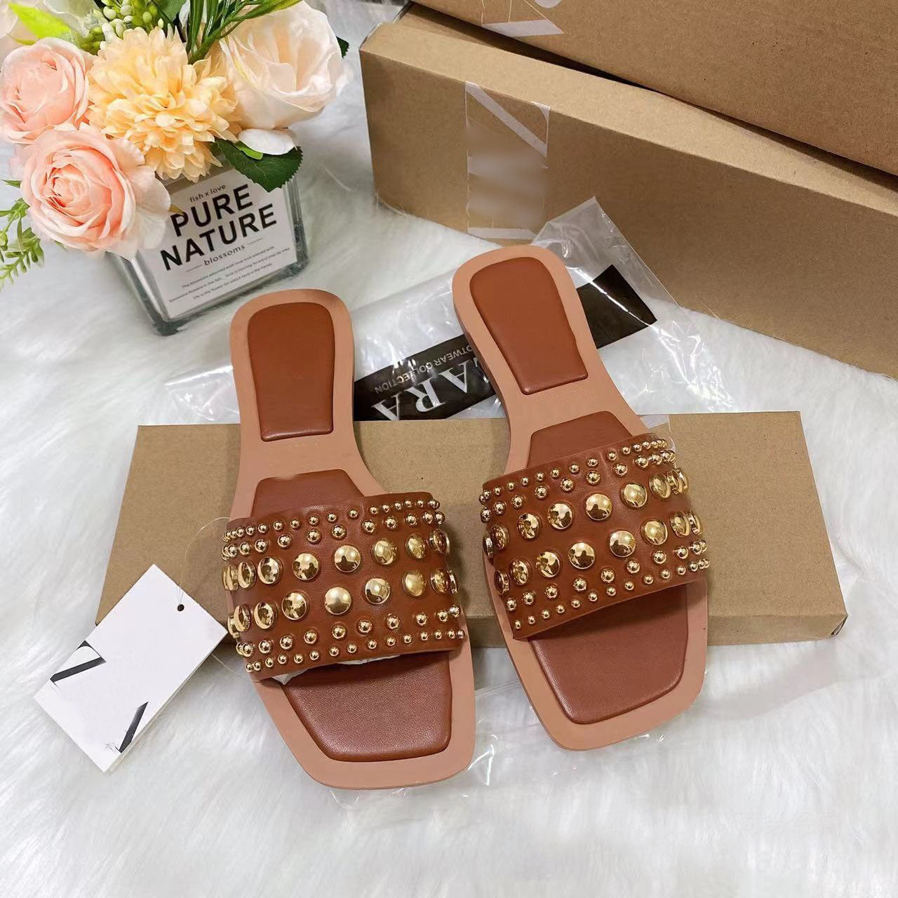 Stylish Women's Rivet Flat Square Toe Loafers - Comfortable Slip-On Shoes for Work, Office & Casual Outfits | Perfect for Business, Travel & Everyday Wear