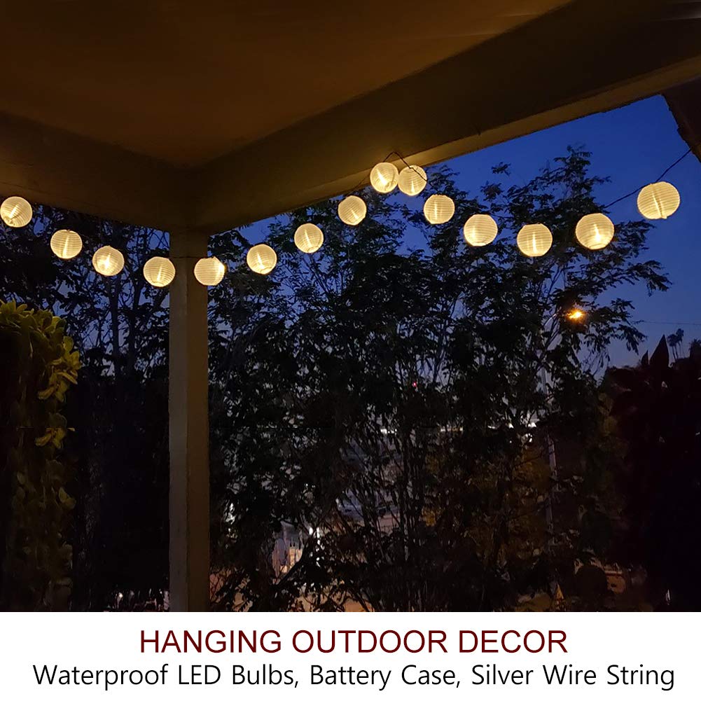 Bright Zeal 20ft LED String Lights with 30 Mini White Silk Lanterns - Battery Operated Indoor/Outdoor Decorative Lights for Yard, Bedroom, Wedding & Party Decorations | Perfect for Garden, Patio, Christmas and Special Events