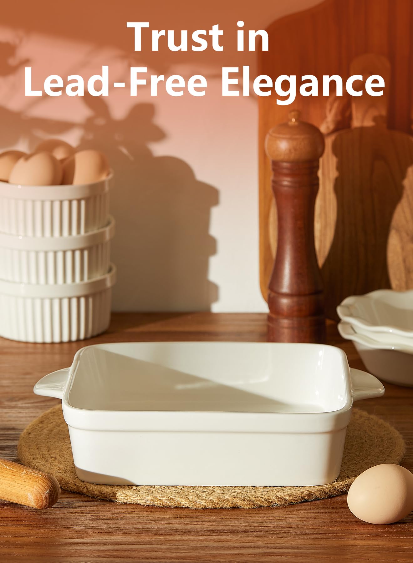 Sweese 8x8 Inch Square Porcelain Baking Dish with Double Handles - Non-Stick Oven Safe Casserole Pan for Brownies, Lasagna, Roasting - Perfect for Baking, Serving & Entertaining - Microwave & Dishwasher Safe