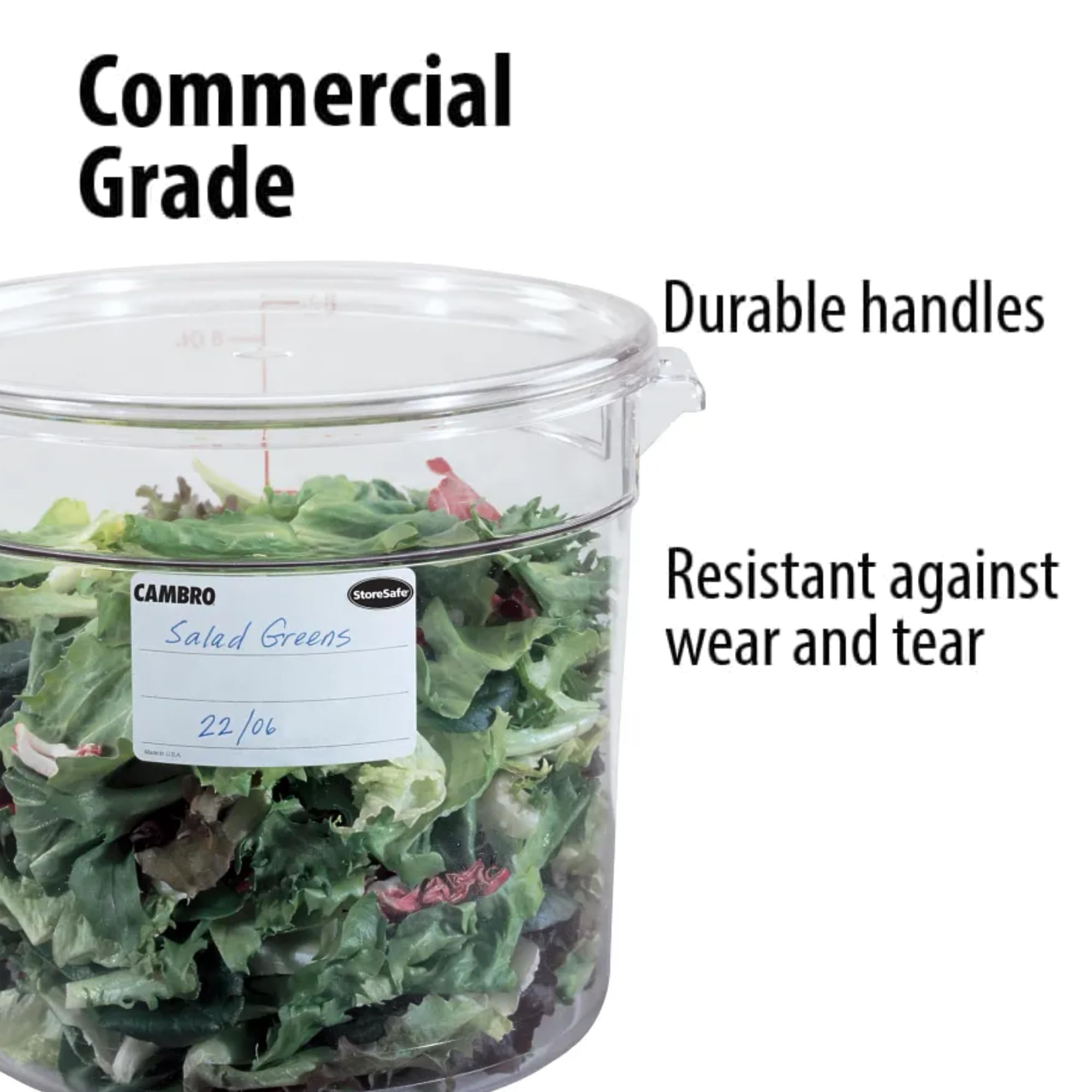 Lumintrail Cambro 6 Quart Round Clear Plastic Food Storage Container with Lid - BPA-Free Meal Prep Containers for Kitchen, Pantry & Restaurant Use - Includes Measuring Spoon Set for Cooking & Baking