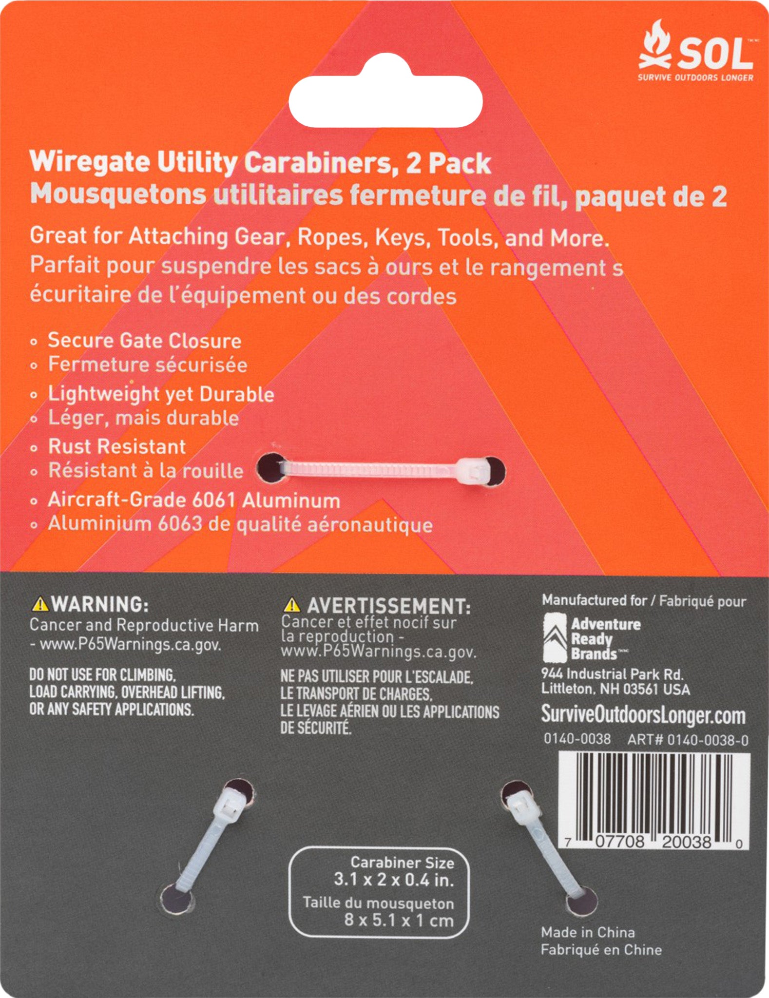 2 Pack Heavy Duty Wiregate Carabiners 8cm - Lightweight & Durable Climbing Hooks for Outdoor Gear, Hiking, Camping & Keychains - Mousquetons Utilitaires en Acier
