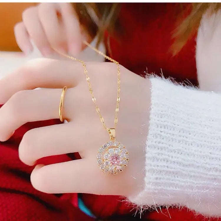 18K Gold Plated Pendant Necklace with White Gemstone Accent - Elegant Jewelry Gift for Women, Perfect for Weddings, Anniversaries & Special Occasions
