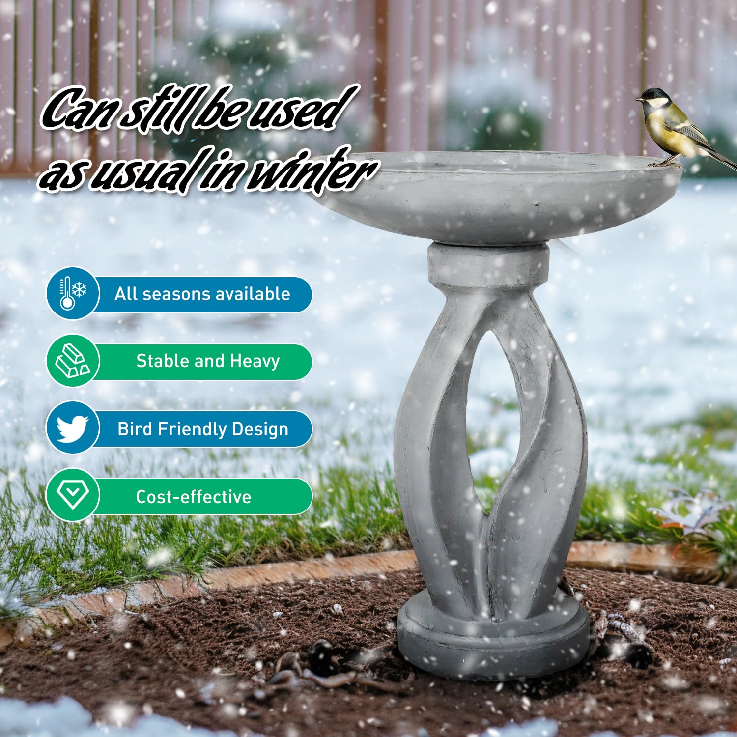 SunJet 21.8 Inch Modern Concrete Bird Bath - Sleek Minimalist Design, Sturdy & Elegant Garden Decor for Patio, Yard & Lawn | Attracts Birds & Enhances Outdoor Spaces