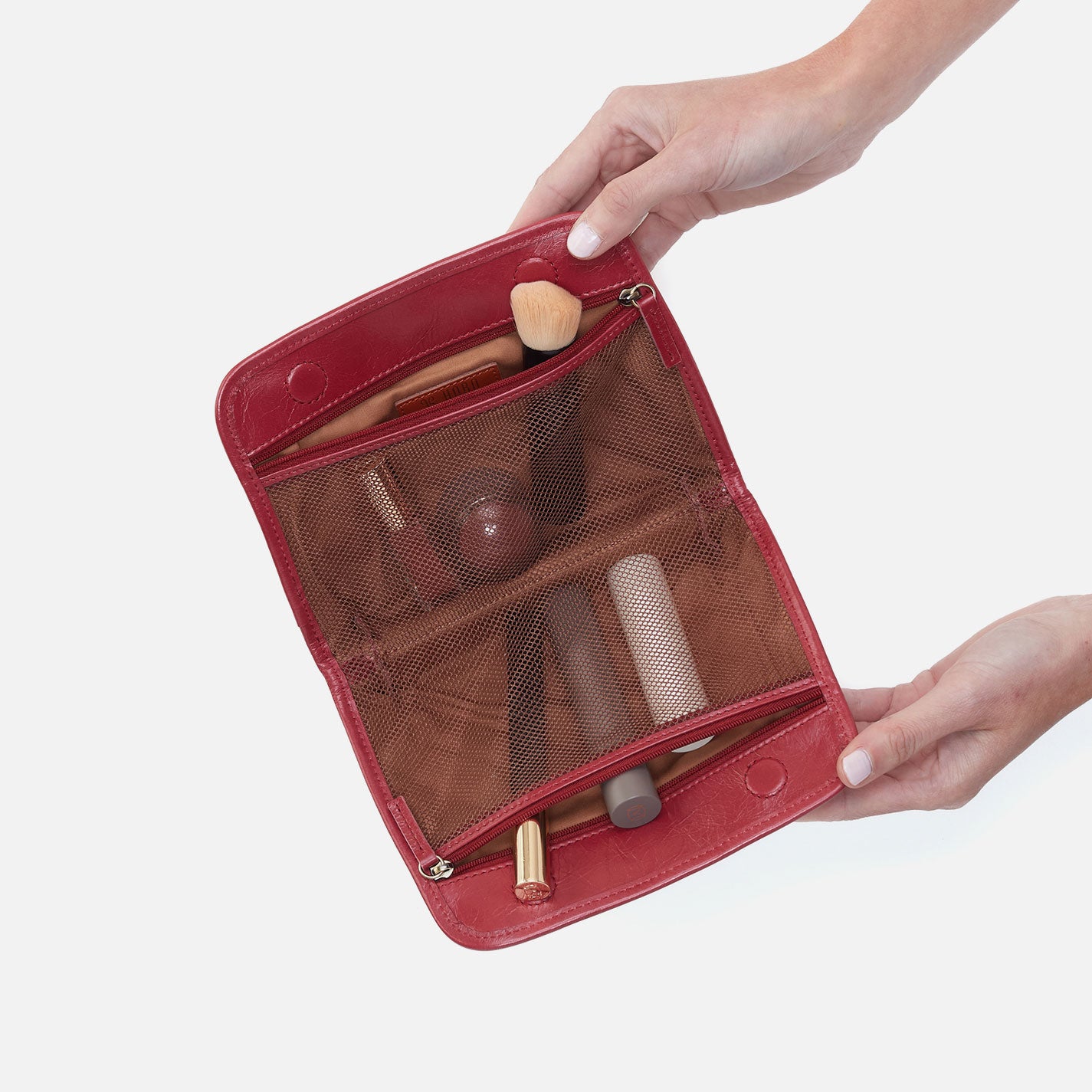 Premium Leather Cosmetic Bag for Women - Elegant Cranberry Makeup Pouch - Perfect for Travel, Gym & Everyday Essentials Organization