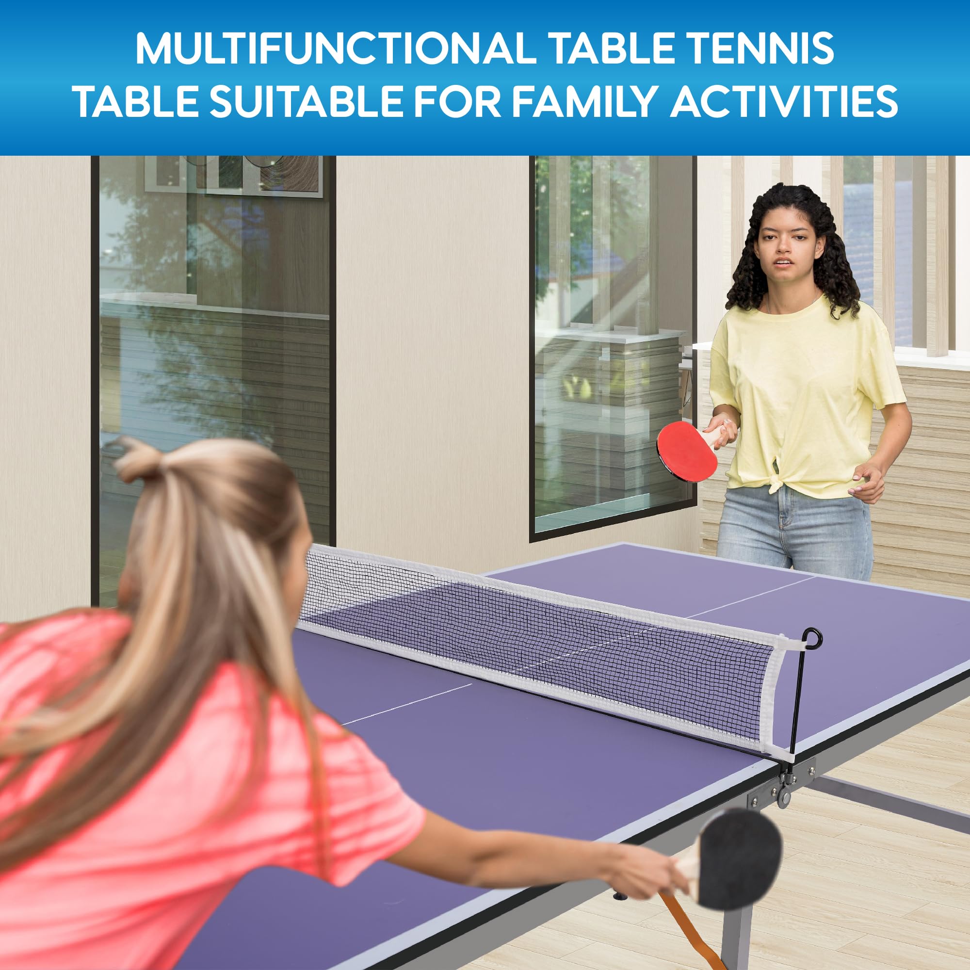 6-Foot Mid-Size Ping Pong Table Set - Heavy Duty Aluminum Frame Indoor/Outdoor Table Tennis Game with Net - Foldable Portable Design for Small Spaces - Perfect for Backyard, Garden, Garage & Game Room Fun