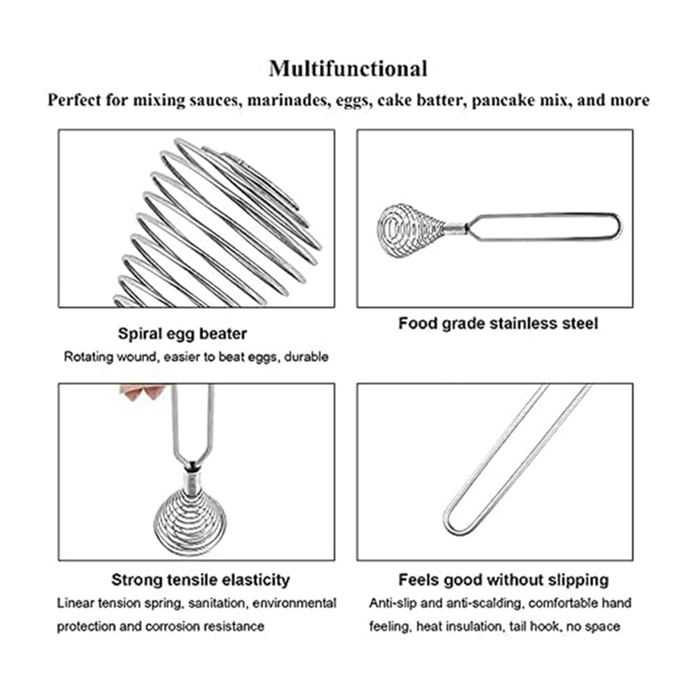 Stainless Steel Spring Coil Whisk - Hand Mixer for Cream, Eggs & Baking - Durable Kitchen Tool for Mixing, Beating & Whipping - Perfect for Baking, Cooking & Dessert Making