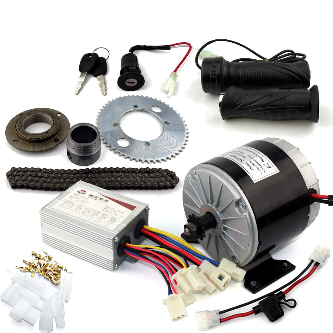L-faster 24V/36V 350W Electric Mini Bike Motor Kit - No Teeth Flywheel, 25H Chain Sprocket, Speed Control Handle & Power Lock Switch - Perfect for DIY E-Bike Conversions, Kids Electric Bikes, and Mini Motorcycle Projects