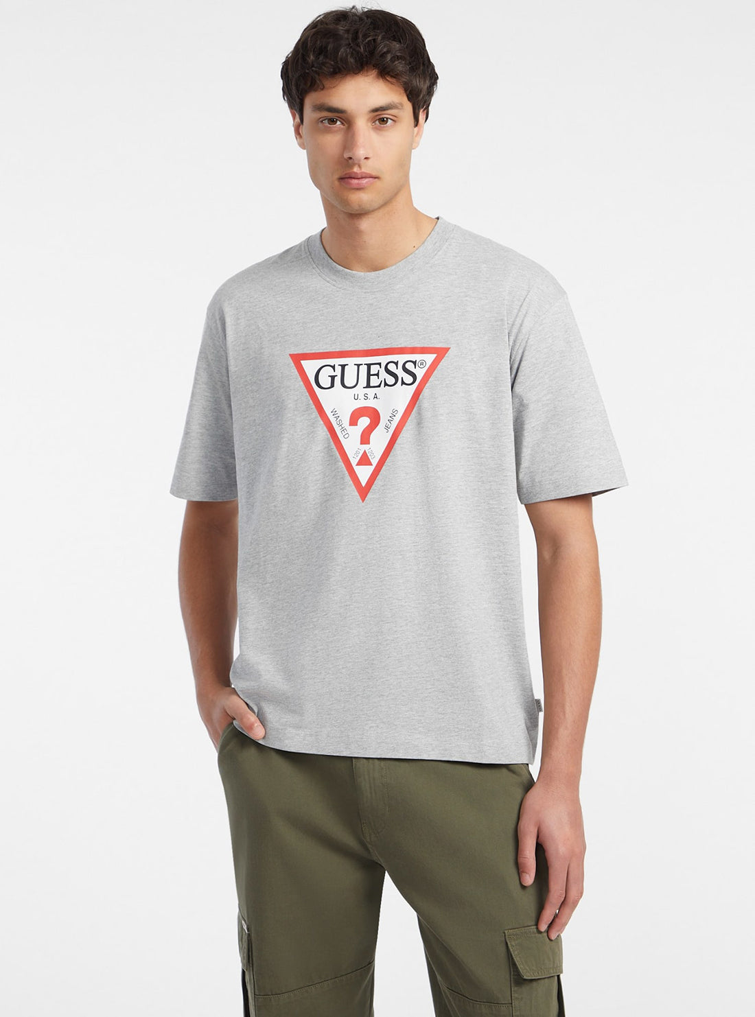 Guess Grey Logo T-Shirt for Men - Casual Cotton Short Sleeve Tee - Perfect for Everyday Wear, Street Style & Weekend Outfits