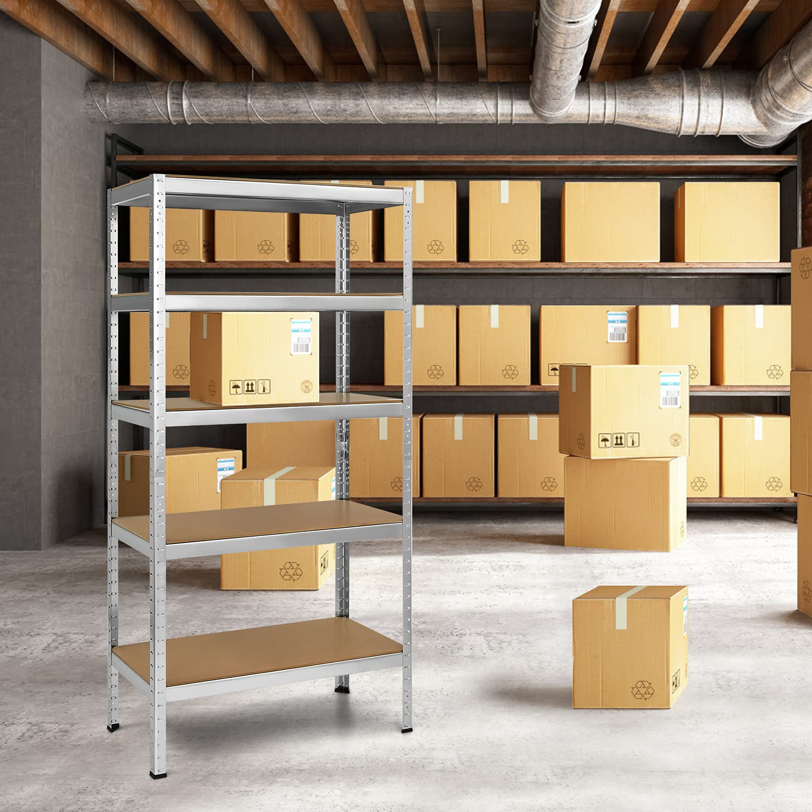 Tangkula 72 Inch Heavy Duty 5-Tier Metal Storage Shelves - Steel Frame Garage Shelving Unit for Home, Office, Dormitory, Warehouse & Garage Organization (Silver) - Perfect for Storing Tools, Books, Supplies & Seasonal Items