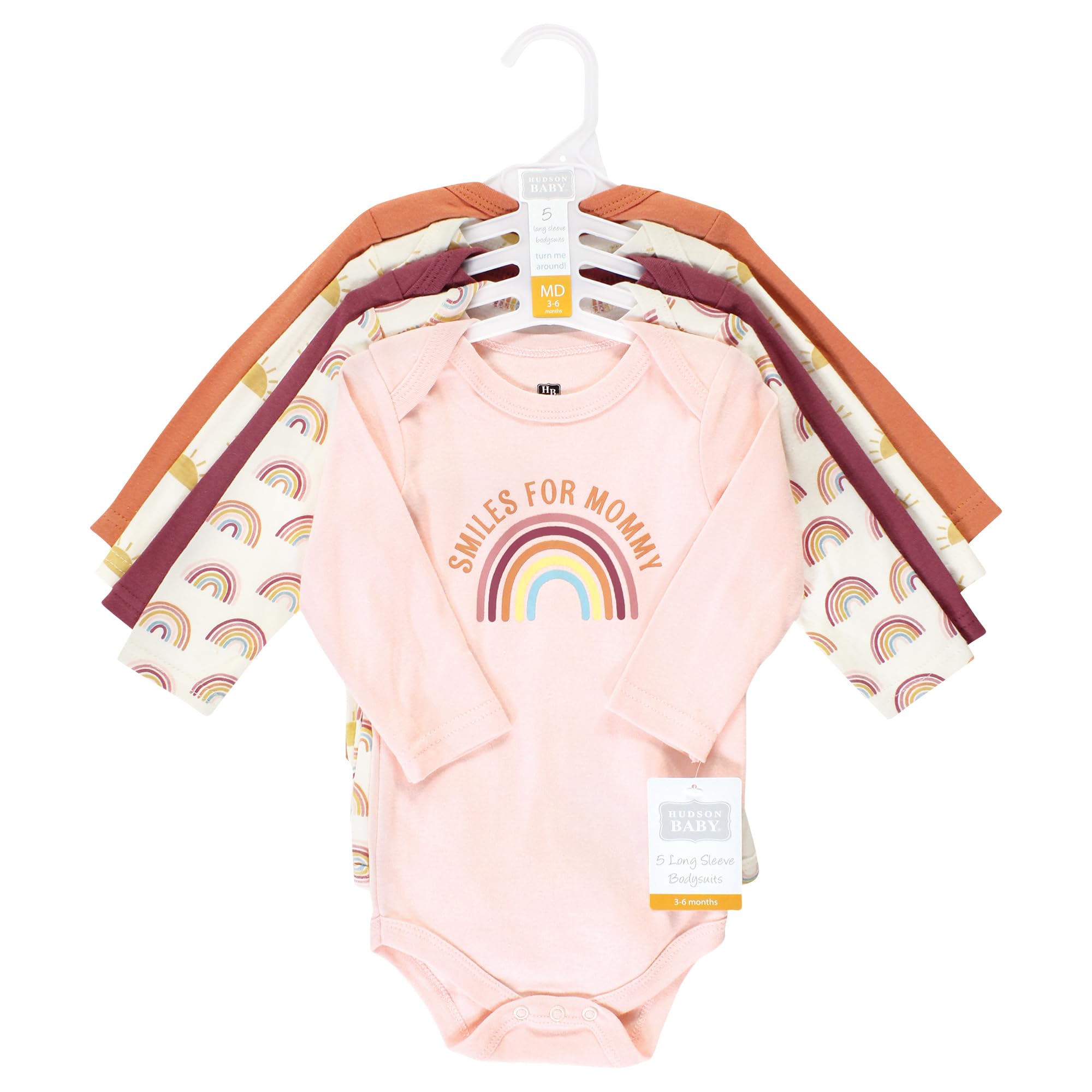 Hudson Baby Unisex Cotton Long-Sleeve Bodysuits - 5-Pack Sunshine Rainbows (18-24 Months) | Soft & Comfortable Baby Onesies for Playtime, Daycare & Everyday Wear