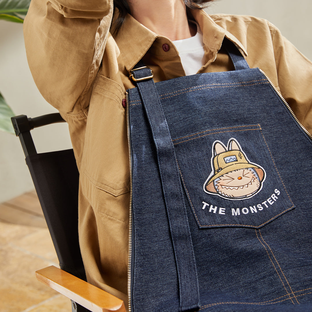 POP MART LABUBU The Monsters Denim Tote Bag & Apron Set - Cute Kawaii Anime Crossbody Shoulder Bag for Women, Perfect for Shopping, Picnics, and Cosplay Events