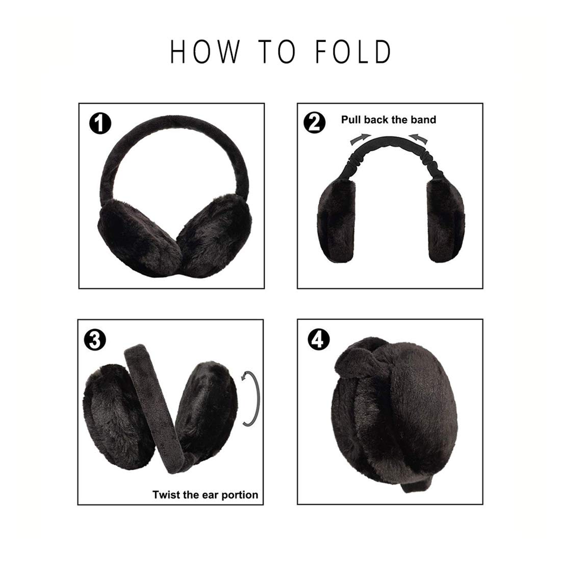 Winter Earmuffs for Women & Men - Foldable Faux Fur Ear Warmers for Outdoor Activities | Cold Weather Ear Protection for Skiing, Running, Hiking