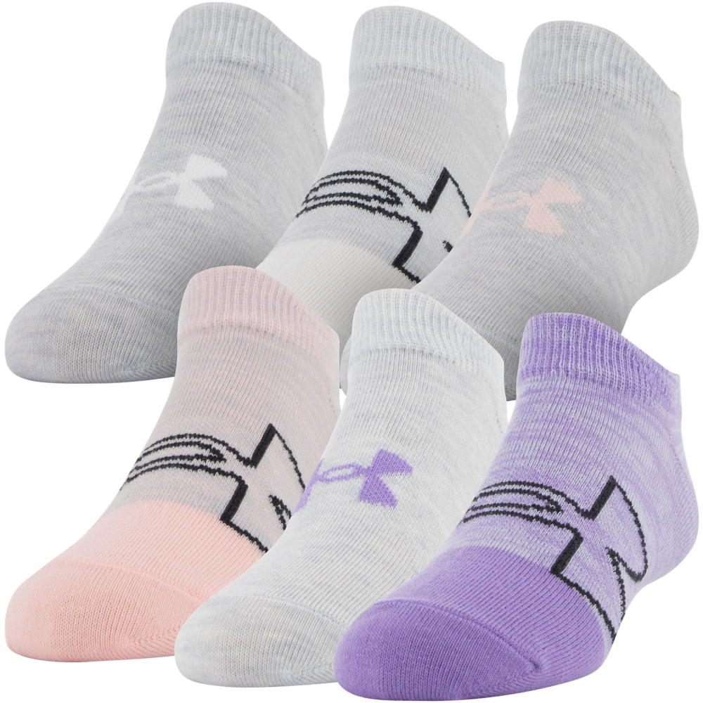 Under Armour Youth Essential No Show Socks 6-Pack for Girls - Breathable & Cushioned Athletic Socks for Running, School & Everyday Comfort