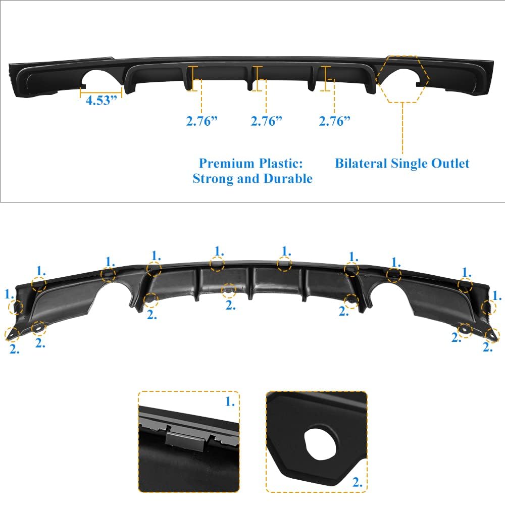 BMW F30 Rear Bumper Diffuser (2013-2018) - Gloss Black Painted Bilateral Single Outlet for F30 Sedan | Enhances Aerodynamics & Sporty Look for Street & Track Performance