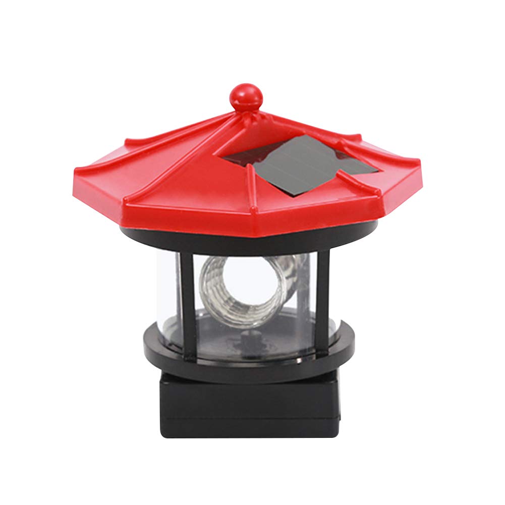 Solar Powered LED Lighthouse Beacon - 360° Rotating Waterproof Outdoor Solar Light for Garden, Patio, Yard & Lawn Decor | Landscape Lighting for Pathways, Driveways & Poolside Areas (Red)