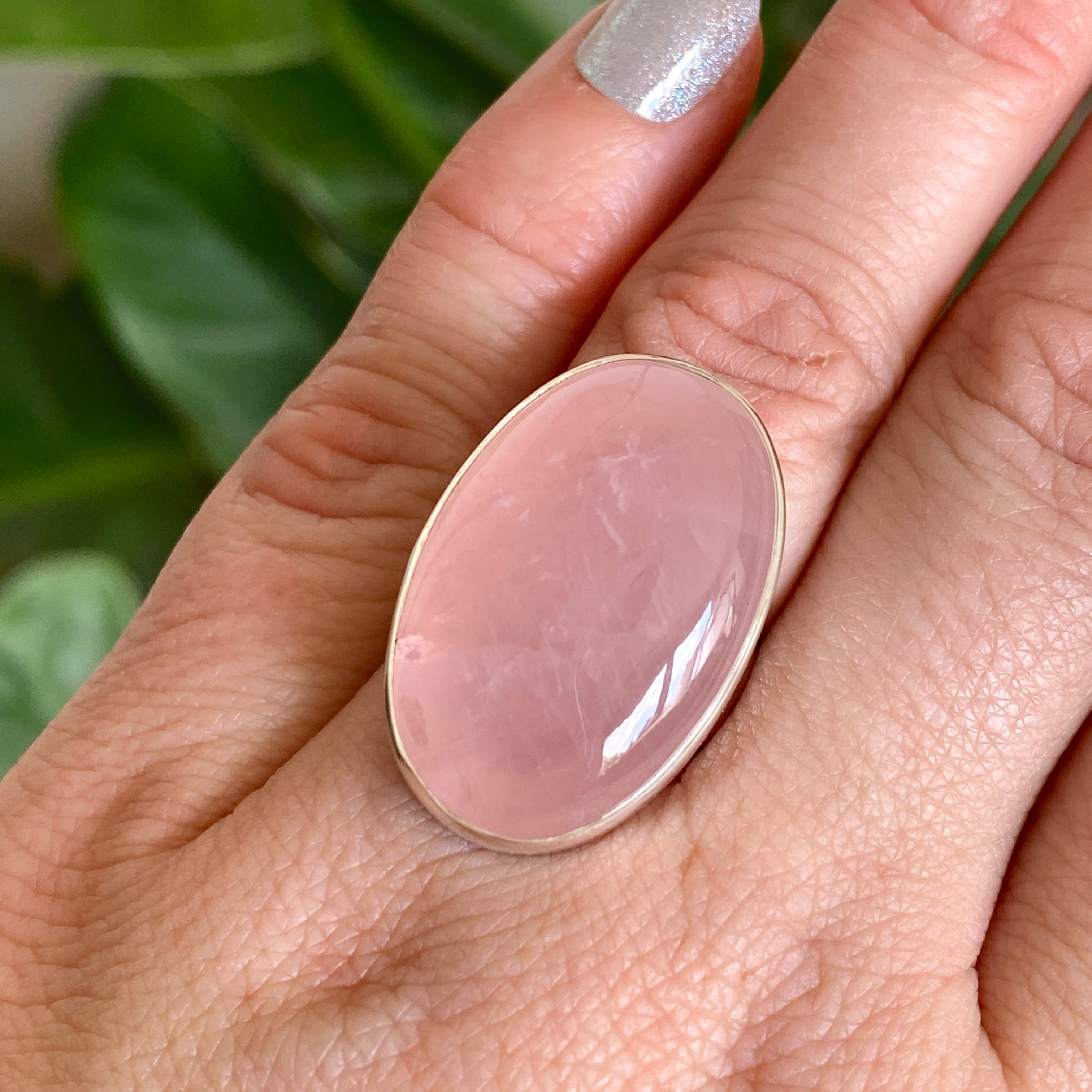 Rose Quartz Oval Cabochon Ring - Size 6 - KRGJ3325 - Elegant Healing Crystal Jewelry for Women, Perfect for Meditation, Gifts & Everyday Wear