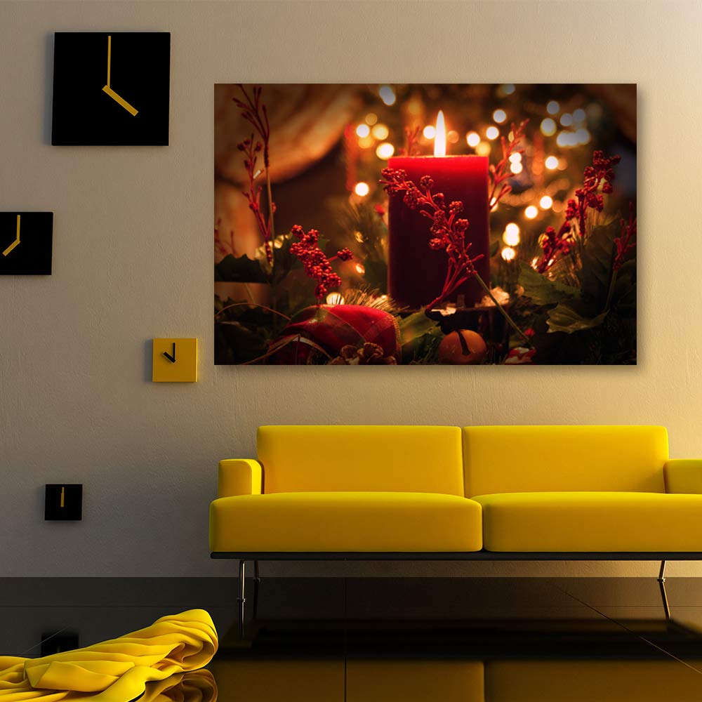 Idea4Wall Christmas Candles Canvas Wall Art - 32x48 Inch Framed Holiday Painting for Home Decor, Living Room & Bedroom - Perfect for Christmas Celebration & Winter Home Styling
